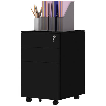 Vertical Steel Filing Cabinet, 3-Drawer Lockable File Cabinet with Adjustable Hanging Bar for A4, Legal and Letter Size, Black Office Cabinets & Cupboards Black  at Gallery Canada