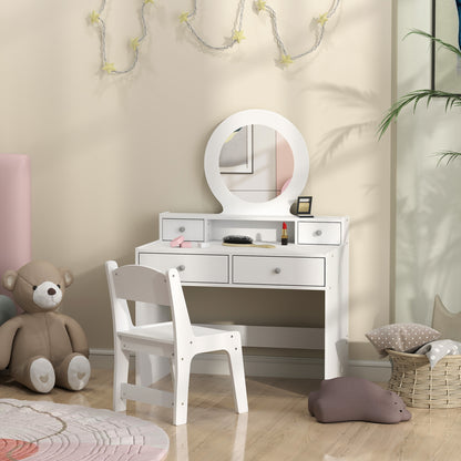 Kids Vanity Set, Children Makeup Table with Mirror, Stool and Storage Drawers, for Ages 3-8, White Toy Vanity   at Gallery Canada