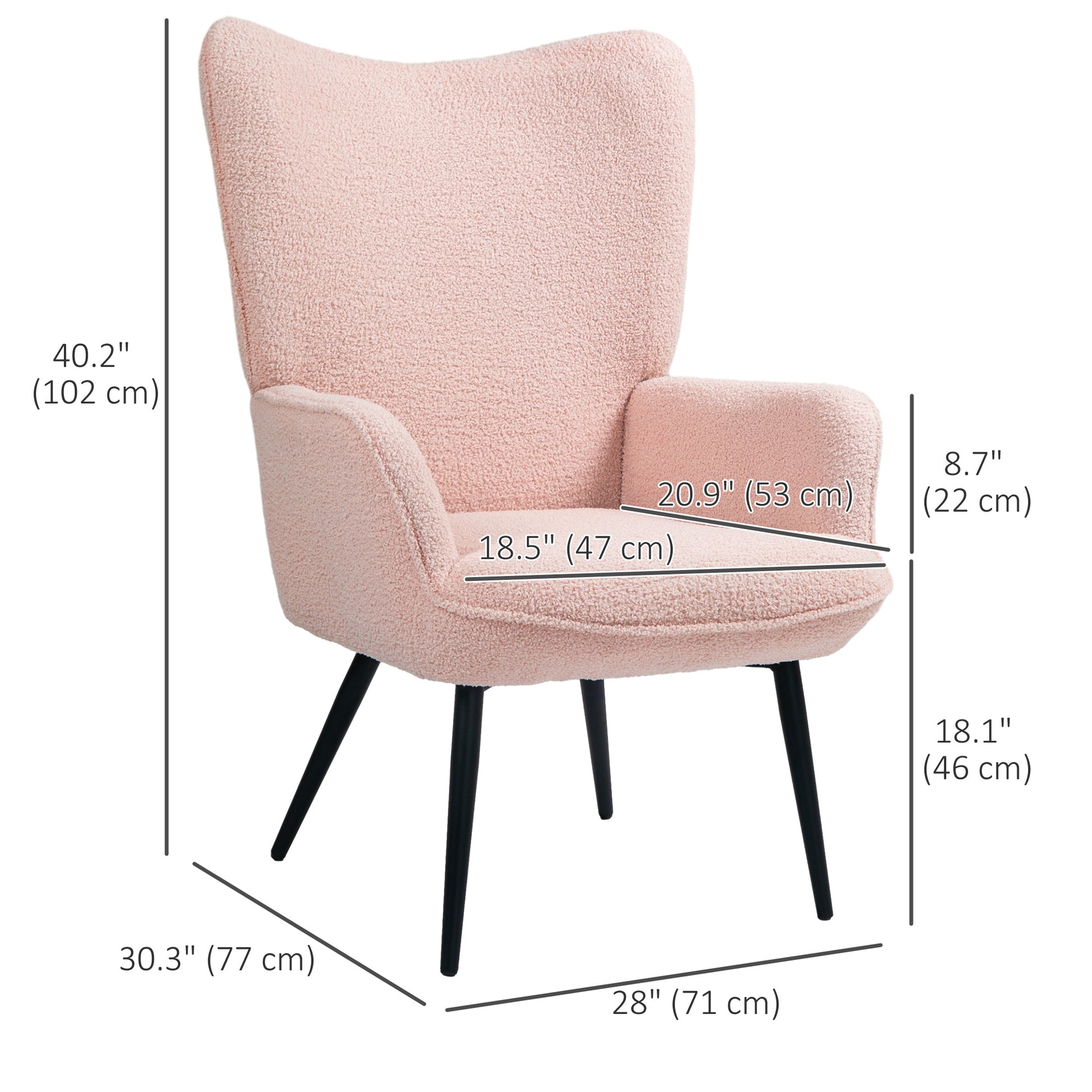 Accent Sherpa Chair, Upholstered Armchair, Fluffy Wingback Chair for Living Room, Reading Room, Pink Accent Chairs   at Gallery Canada