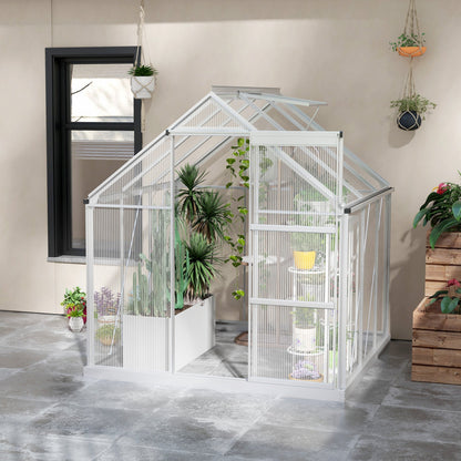 6' x 6' Walk-In Greenhouse, Polycarbonate Greenhouse with Sliding Door, Window, Aluminium Frame, Foundation, Silver - Gallery Canada
