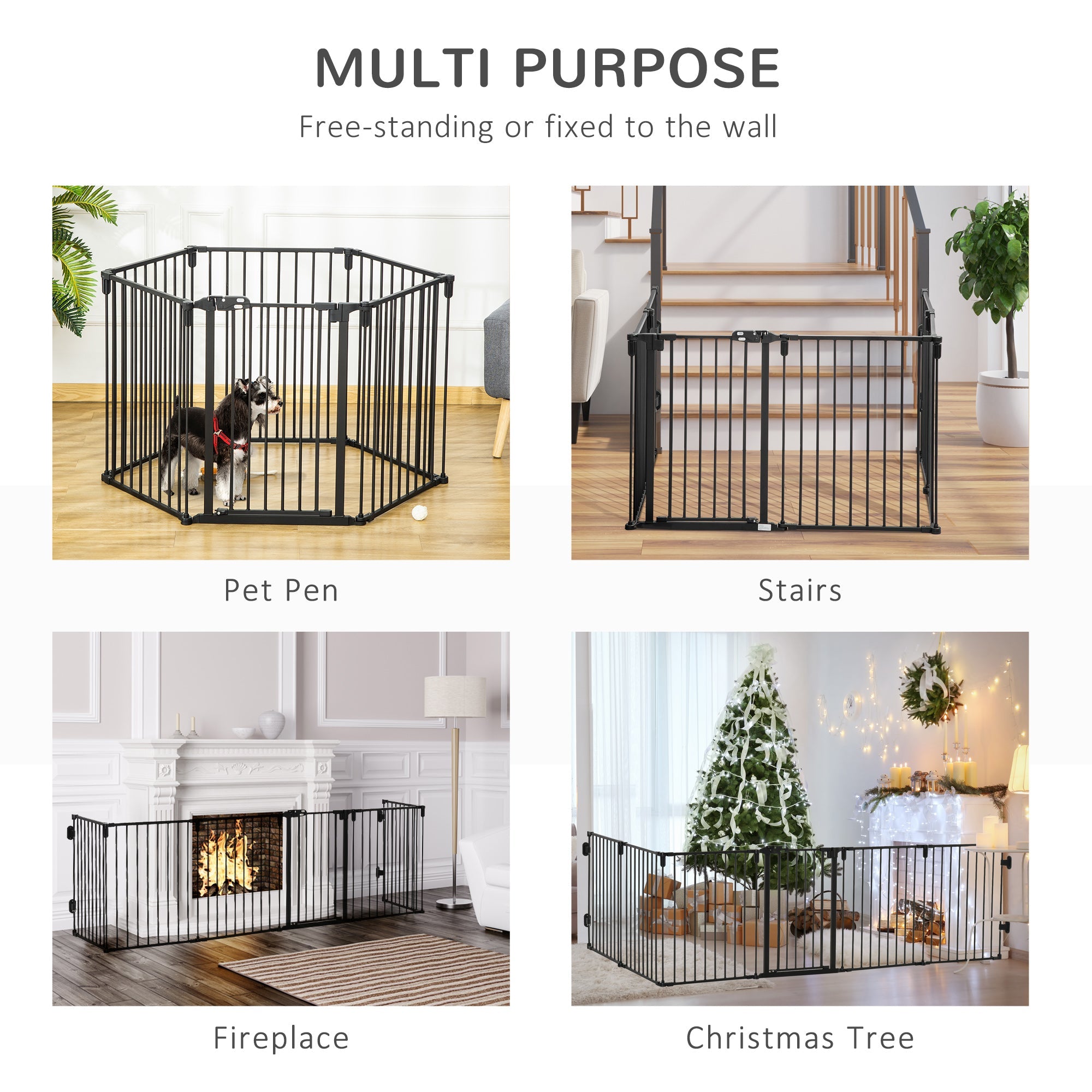 Dog Safety Gate 6-Panel Playpen Fireplace Christmas Tree Steel Fence Stair Barrier Room Divider Black Houses, Kennels & Pens   at Gallery Canada