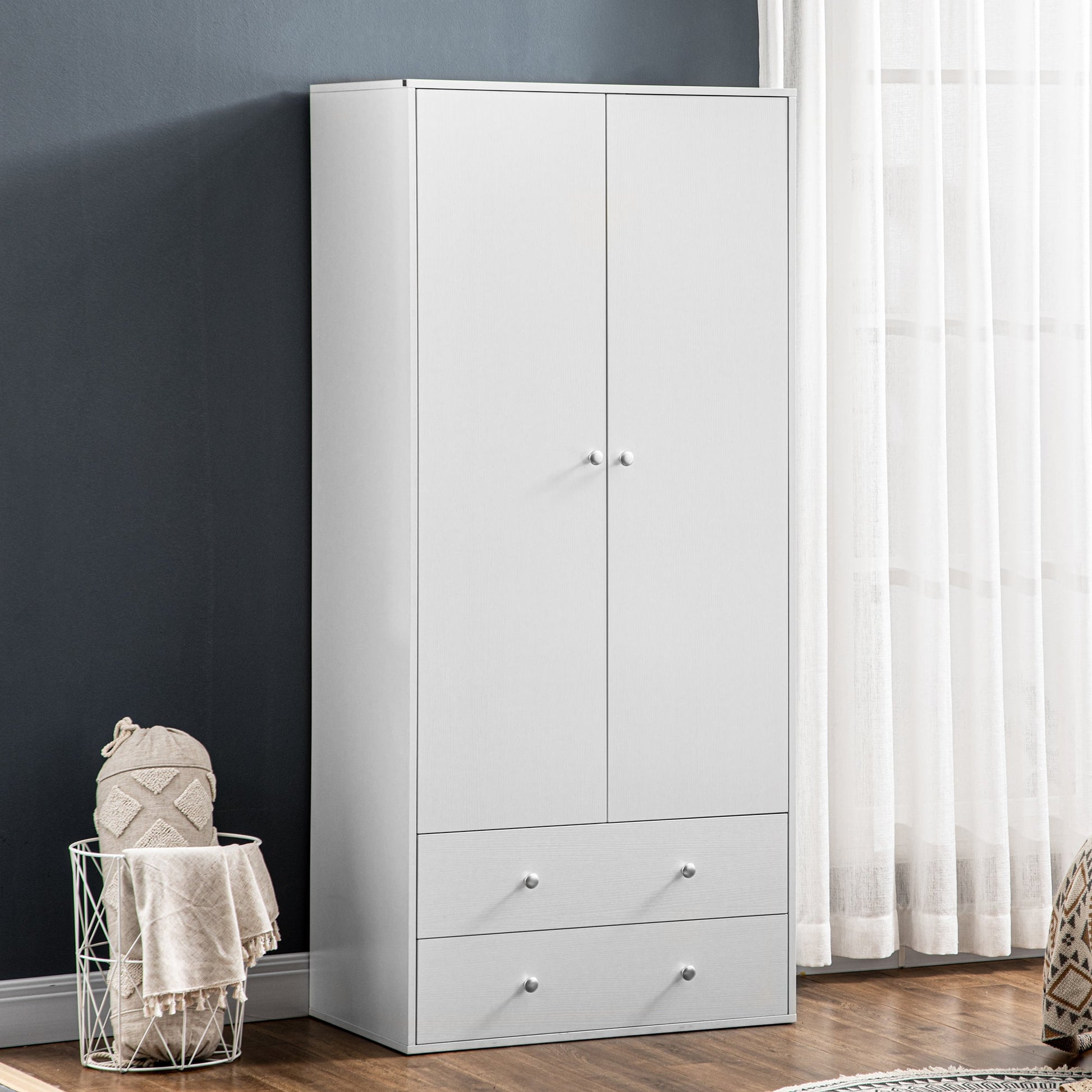 Wardrobe Closet, Armoire with Drawers and Hanging Rail for Bedroom Clothes Storage and Organization, White Clothing Storage   at Gallery Canada