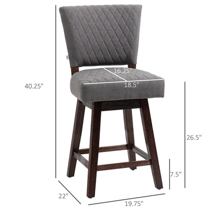 Swivel Bar Stools Set of 2, Counter Height Barstools with Back, Rubber Wood Legs and Footrests, for Kitchen, Dining Room, Pub, Dark Grey Bar Stools   at Gallery Canada