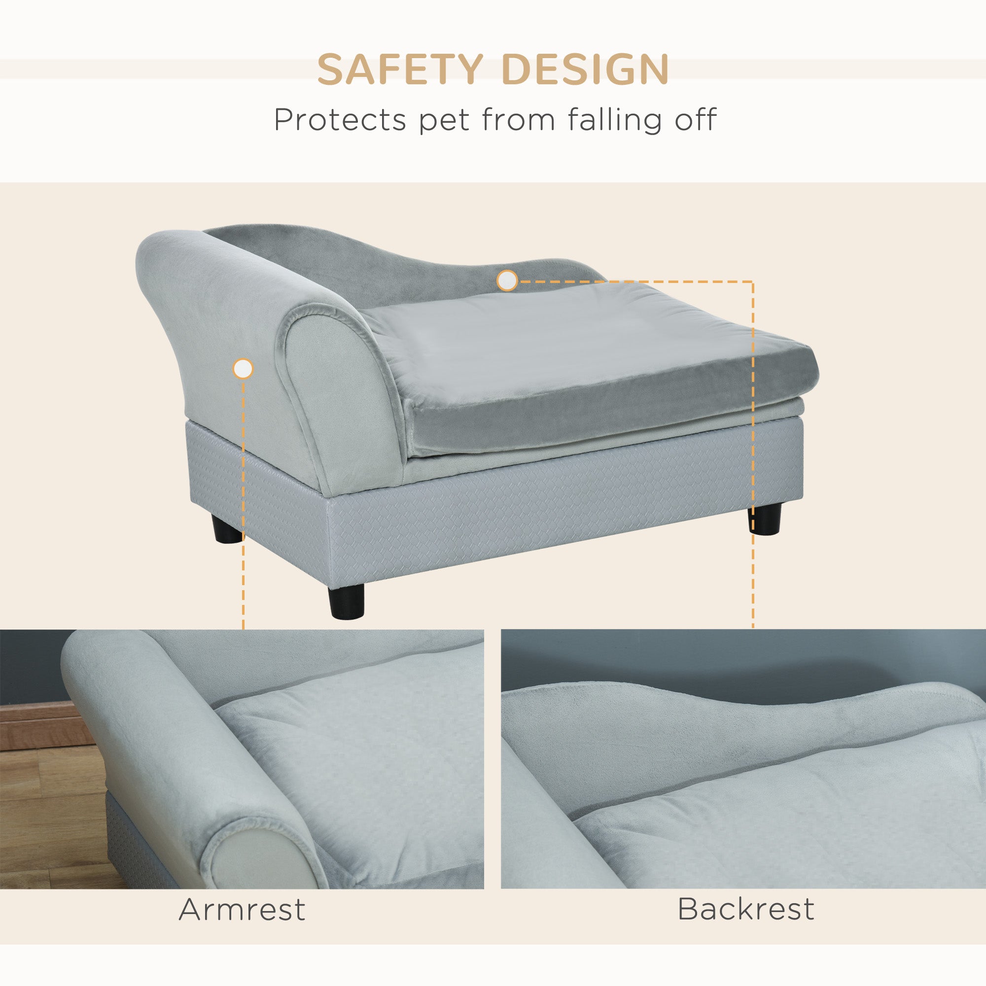 Pet Sofa Dog Couch Chaise Lounge Pet Bed with Storage Function Small Sized Dog Various Cat Sponge Cushioned Bed Lounge, Light Grey Dog Sofas at Gallery Canada