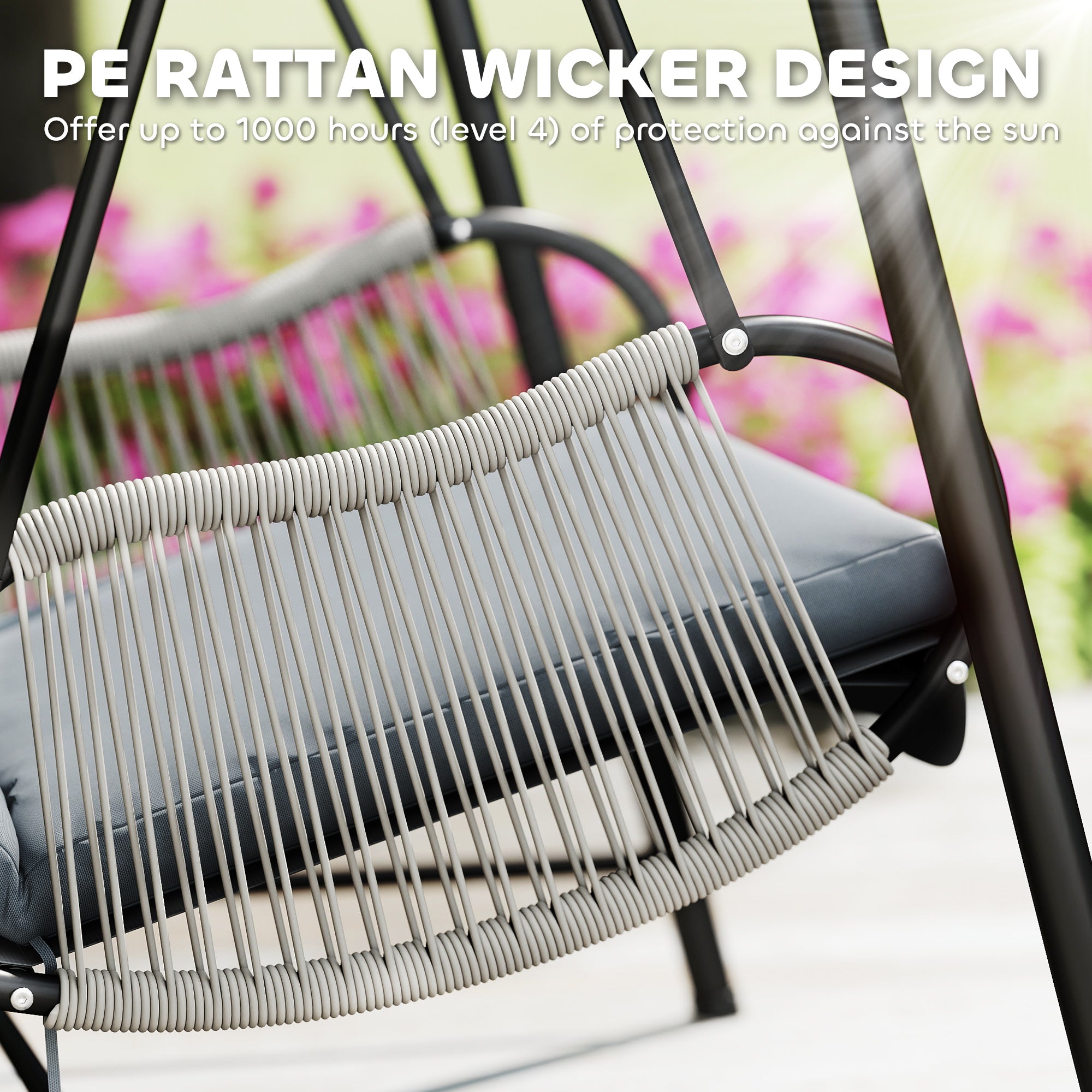 Rattan Hammock Chair with Stand Included, Hanging Swing Chair with Stand and Seat Cushion, Light Grey Patio Swings with Stand at Gallery Canada