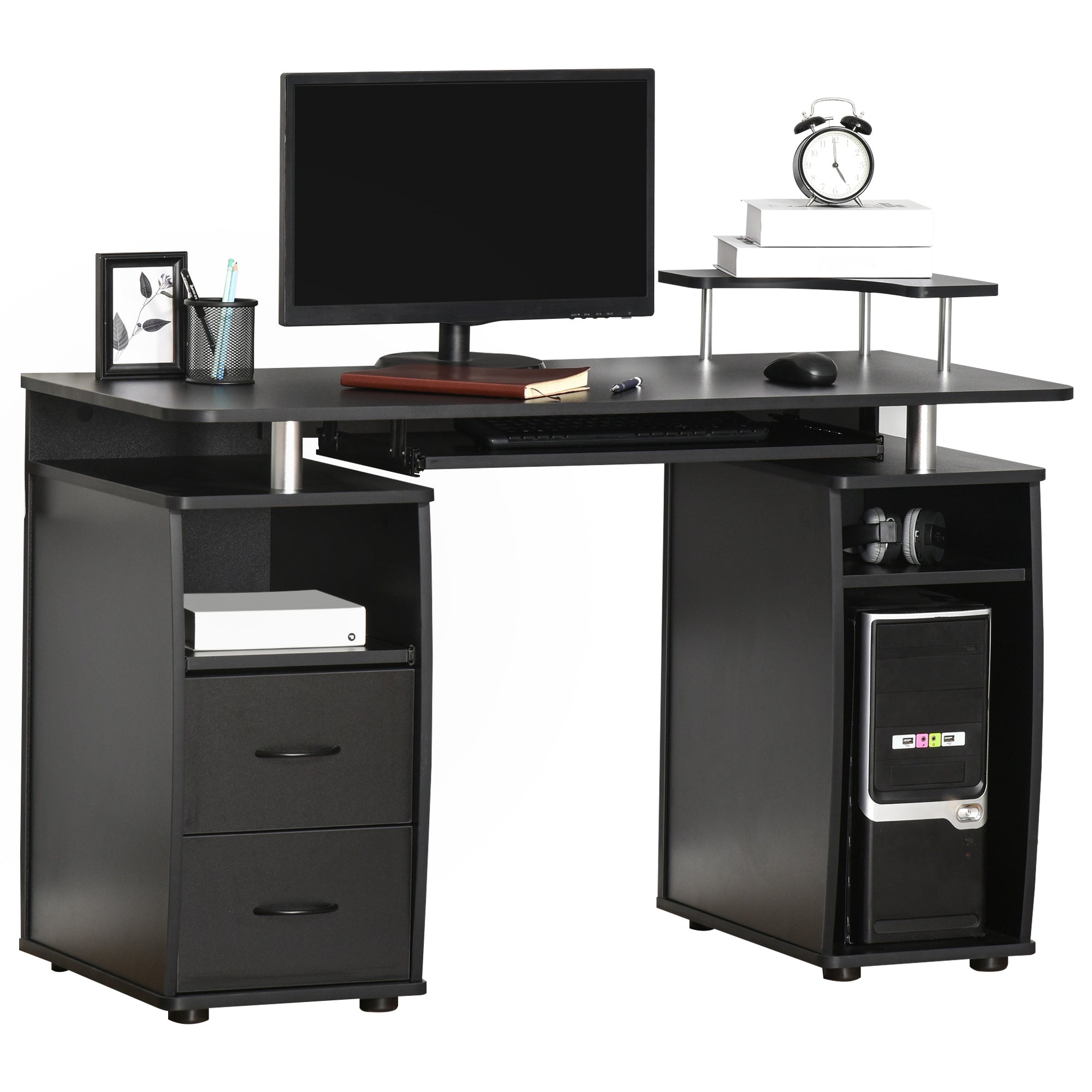 Computer Desk with Keyboard Tray, CPU Stand, Writing Desk with Drawers, Workstation for Home Office, Black Computer Desks at Gallery Canada