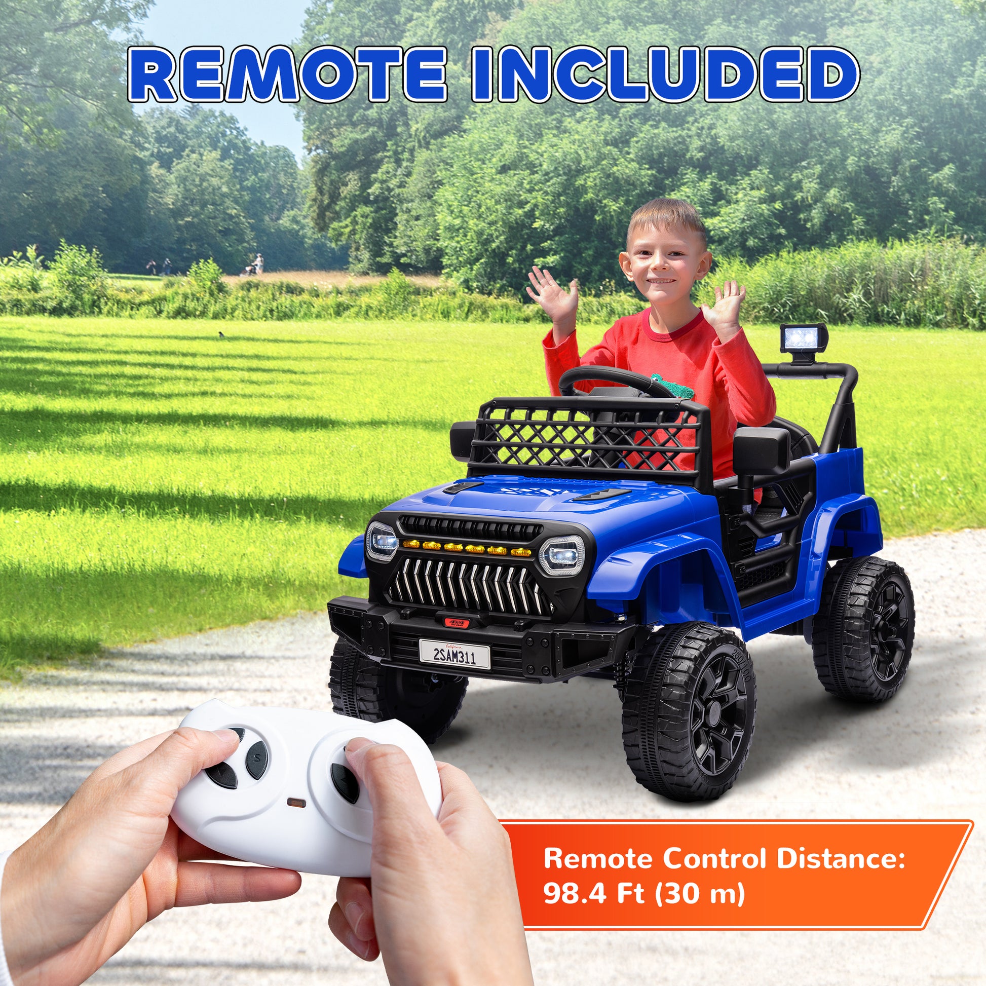 12V Ride on Truck, Electric Car for Kids with Remote Control, Suspension, 3 Speeds, USB Music Headlights, Dark Blue Electric Toy Cars   at Gallery Canada