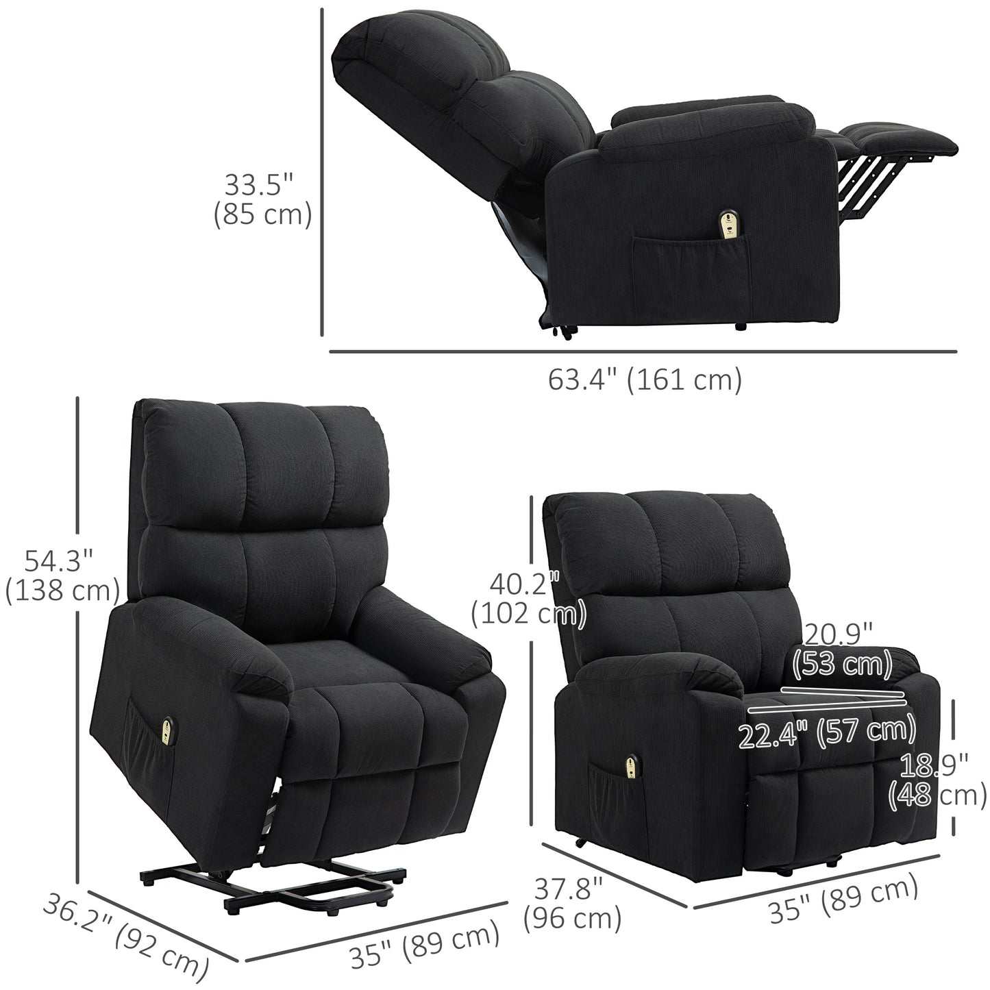 Lift Chair for Seniors, Microfibre Upholstered Power Recliner Chair with Remote, Quick Assembly, Black Sofas & Reclining Chairs at Gallery Canada