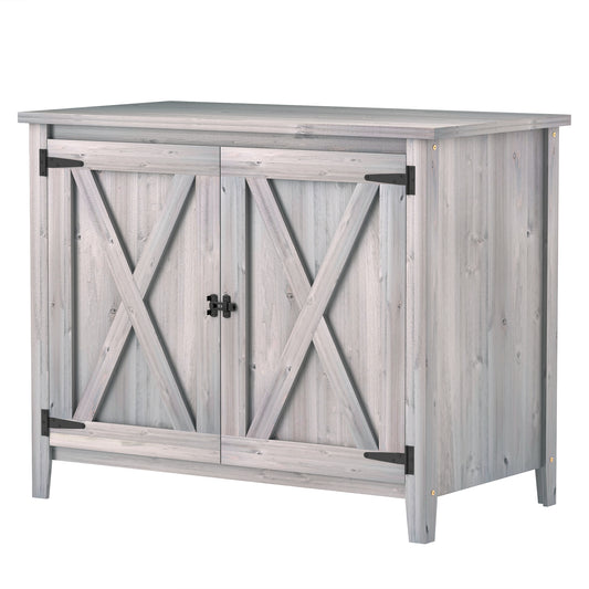 Wooden Outdoor Storage Cabinet, Garden Shed Potting Shed with Shelf and Double Doors, Light Grey Sheds at Gallery Canada