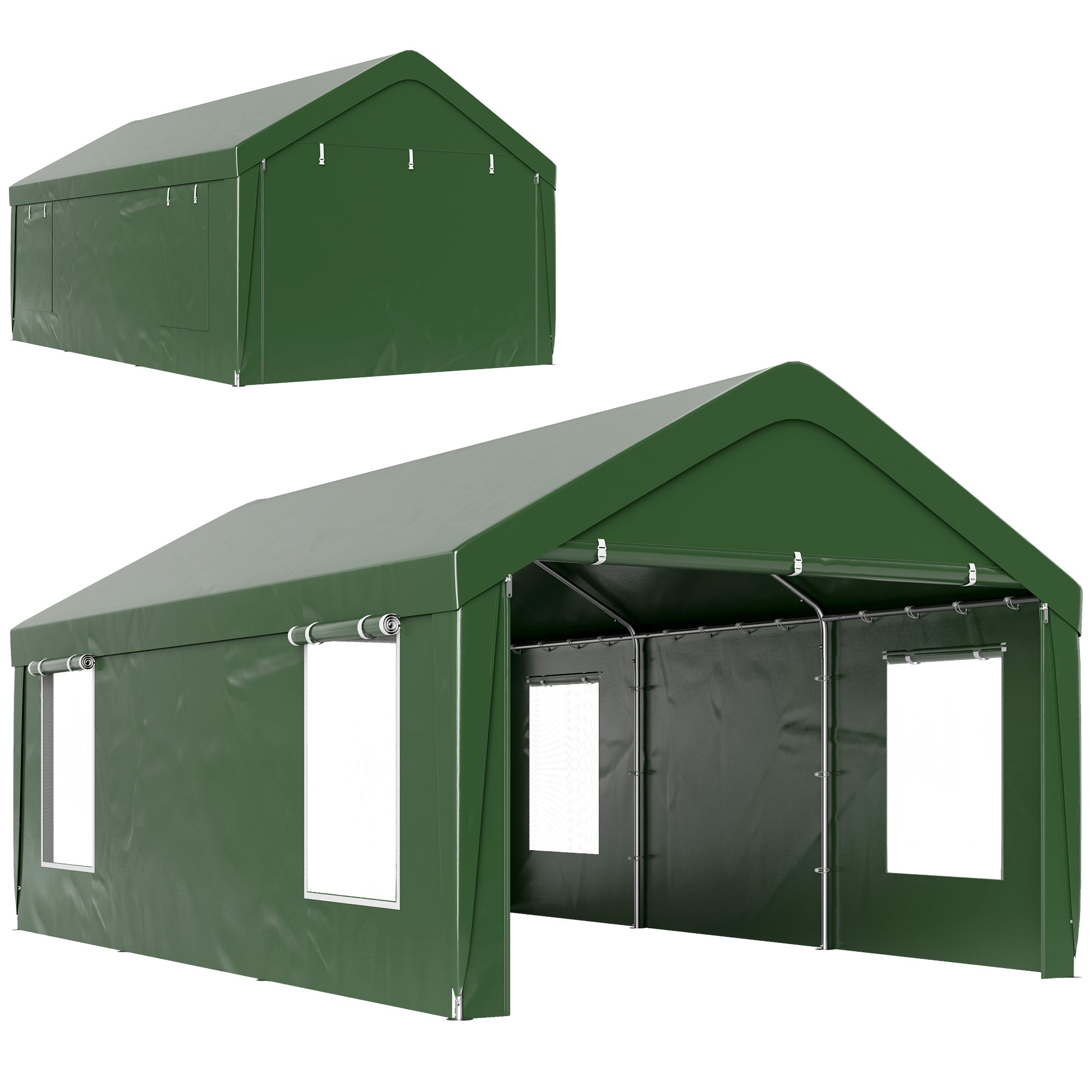 12 x 20ft Carport with 2 Roll-Up Doors, 4 Windows, Portable Garage with Removable Sidewalls for Car, Truck, Dark Green Car Shelters at Gallery Canada