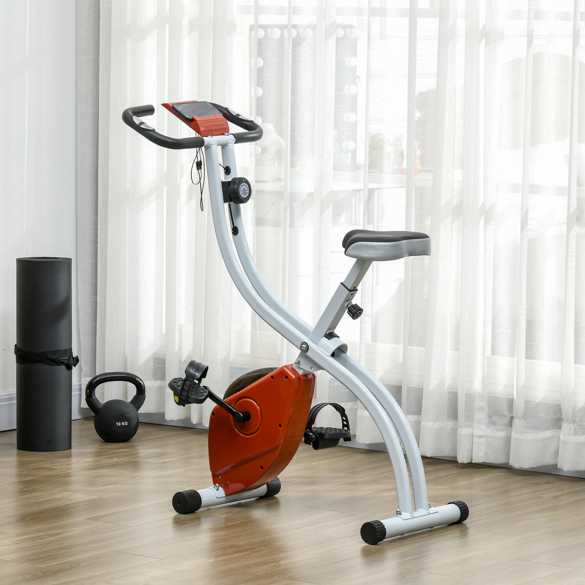 Foldable &; Quiet Exercise Bike with 8-Level Magnetic Resistance, Pulse Sensor, Wheels and LCD Monitor, Red Exercise & Stationary Bikes   at Gallery Canada