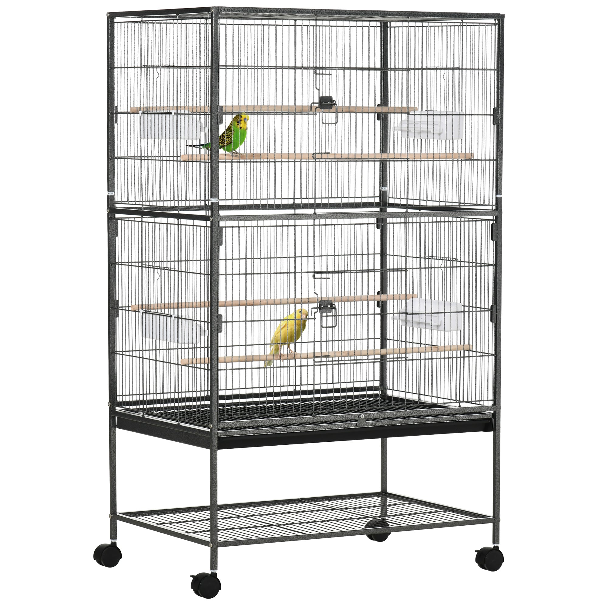 52'' Large Rolling Steel Bird Cage Bird House with Rolling Stand, Storage Shelf, Wood Perch, Food Container, Dark Grey Bird Cages Dark Grey  at Gallery Canada