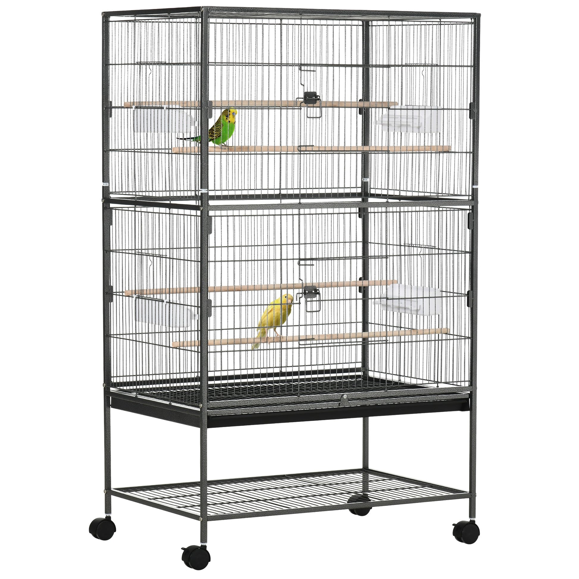 52'' Large Rolling Steel Bird Cage Bird House with Rolling Stand, Storage Shelf, Wood Perch, Food Container, Dark Grey Bird Cages Dark Grey  at Gallery Canada