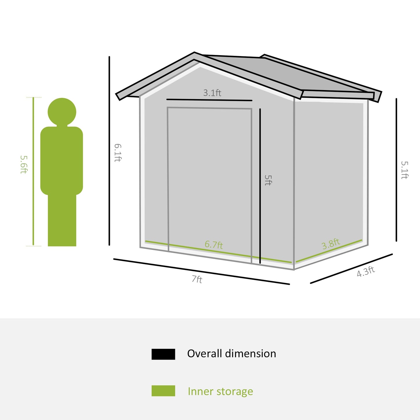 7' x 4.3' x 6.1' Garden Shed Outdoor Patio Yard Metal Tool Storage House w/ Floor Foundation and Double Doors Green Sheds   at Gallery Canada