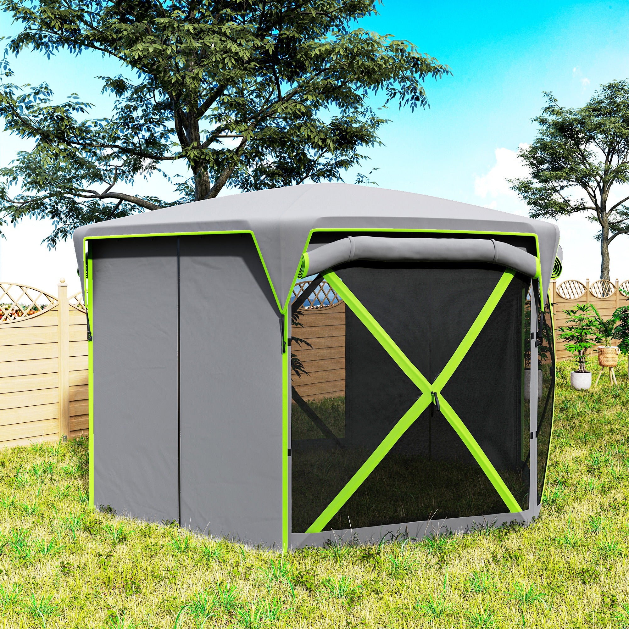 11 x 11ft Pop Up Camping Gazebo, Screen Tent House with Removable Roof Cover, Roll-up Wind Panels for Camping, Backyard Camping Tents at Gallery Canada