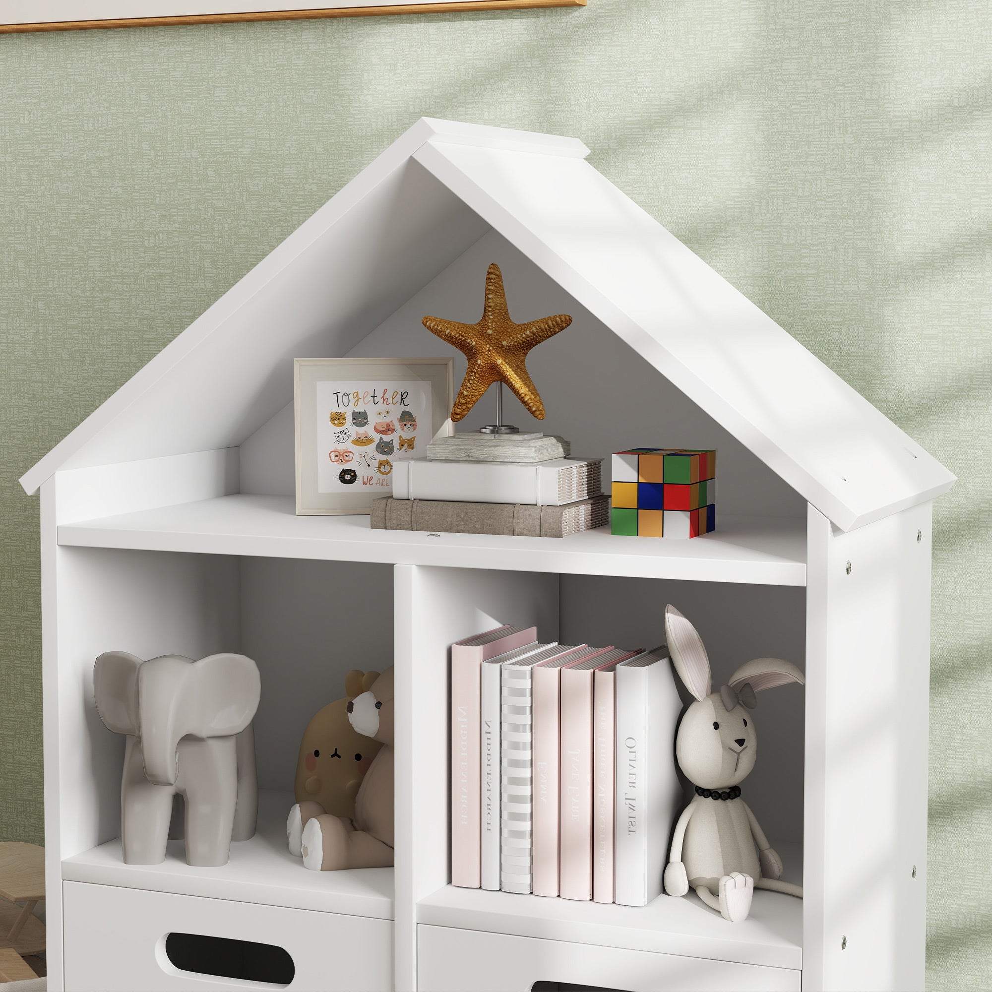 3 Tier Kids Bookshelf with Two Drawers, for Bedroom, Kids Room, White Small Bookshelves   at Gallery Canada