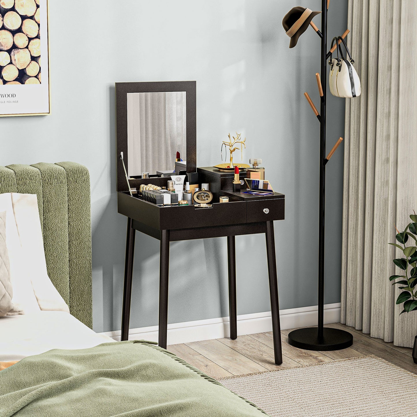 Makeup Vanity Table with Flip-up Mirror, Modern Dressing Table with 2 Drawers for Bedroom, Black Dressing & Vanity Tables   at Gallery Canada