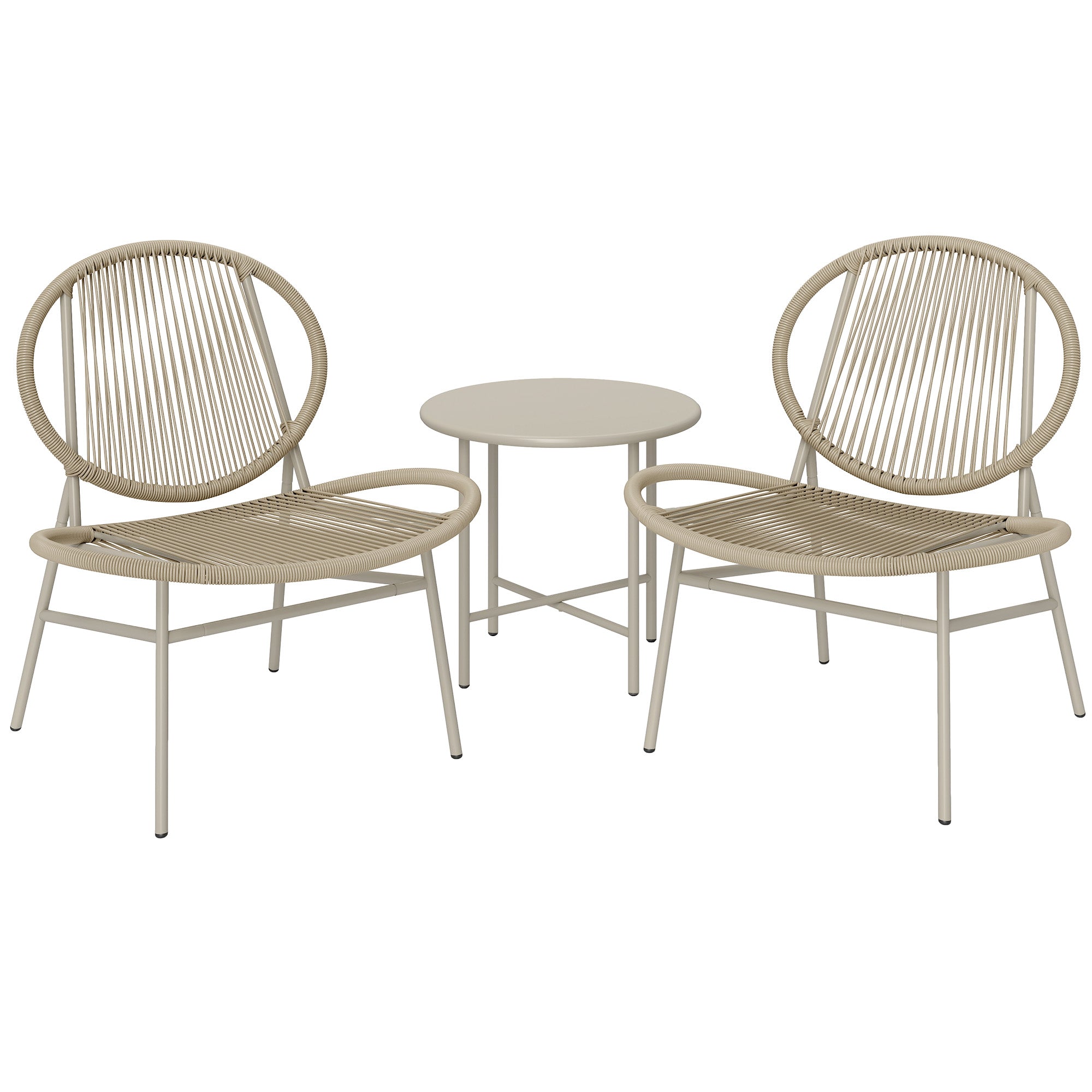 Rattan Bistro Set, 3 Pieces Wicker Patio Furniture Set, Acapulco Chairs and Steel Table for Porch, Balcony, Light Grey Bistro Sets at Gallery Canada