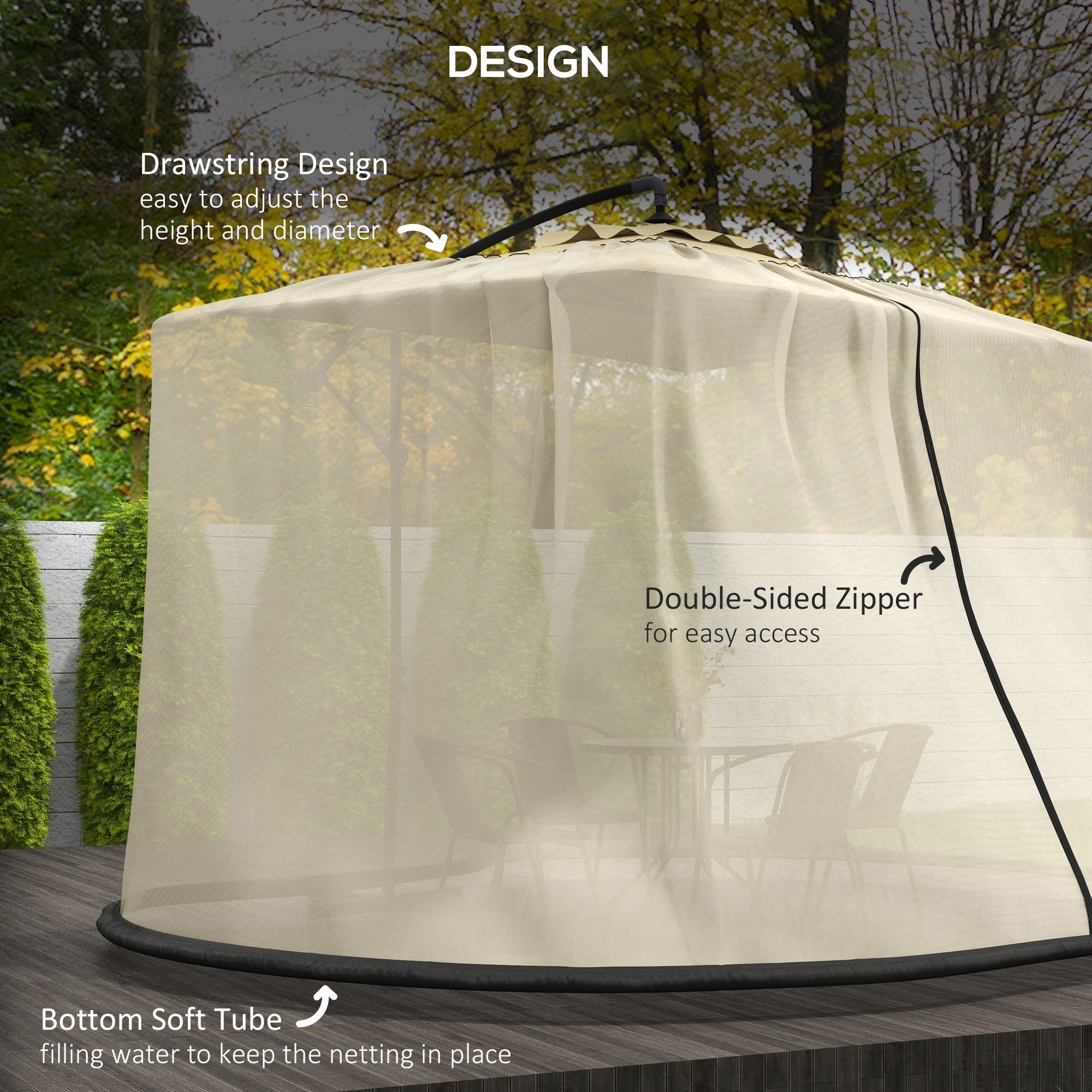 7.5FT Umbrella Table Screen Mosquito Bug Net, Garden Large Umbrella Cover Netting with Zippered Door, Black Gazebos at Gallery Canada