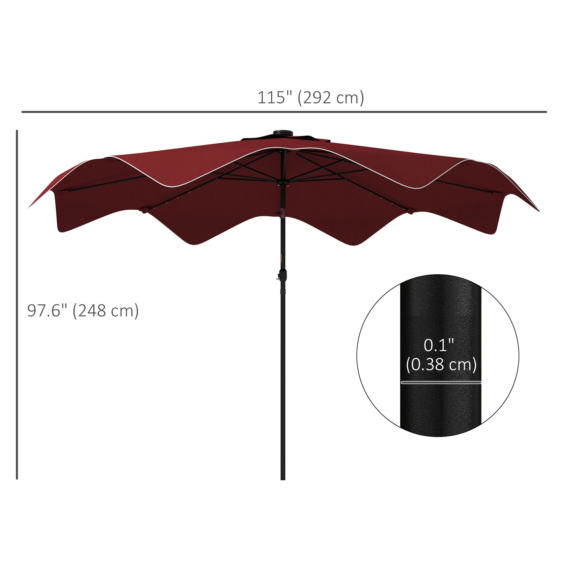 Solar Patio Umbrella with LED and Tilt, Outdoor Market Table Umbrella Parasol with Crank, 10 x 10 ft, Wine Red Sun Umbrellas   at Gallery Canada