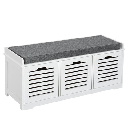 Upholstered Shoe Cabinet Storage Bench with Padded Cushion, with 3 drawer Enough Storage Space Bench Stool for Living Room Entryway Furniture, White Shoe Storage Cabinets & Racks   at Gallery Canada