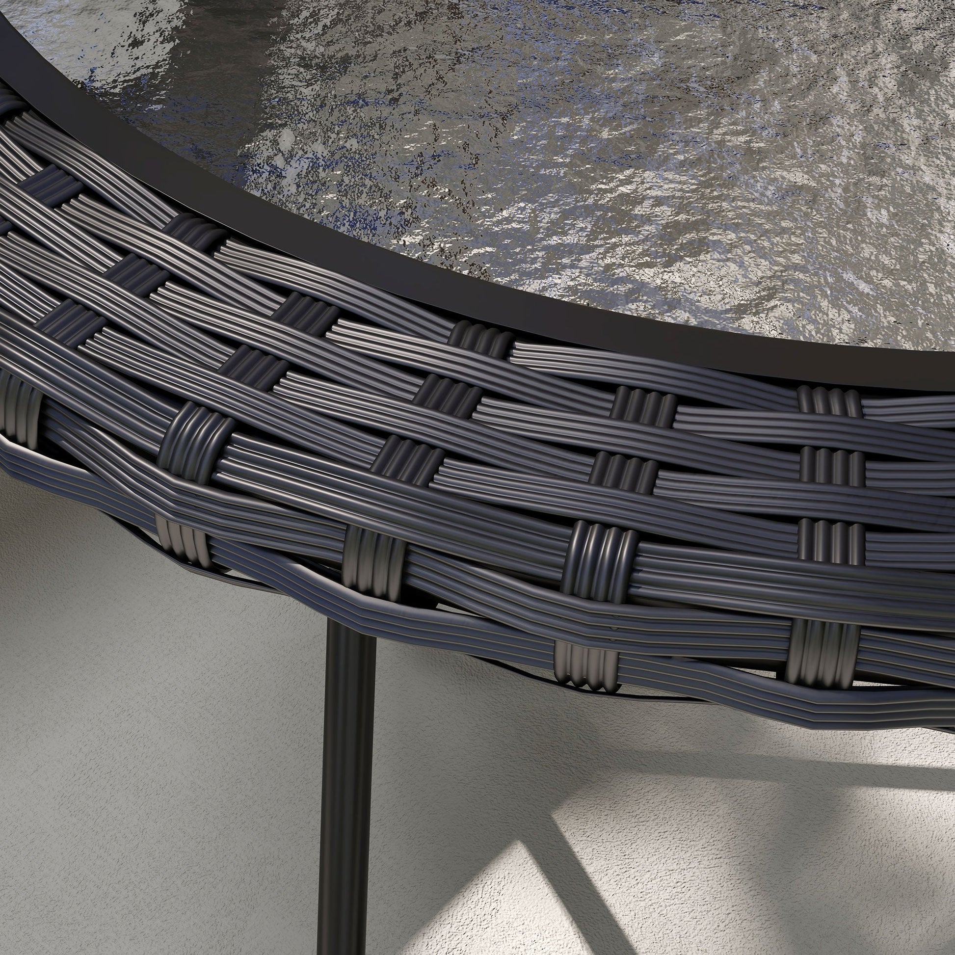 Folding Round Tempered Glass Metal Table with Edging, Black Patio Side Tables   at Gallery Canada