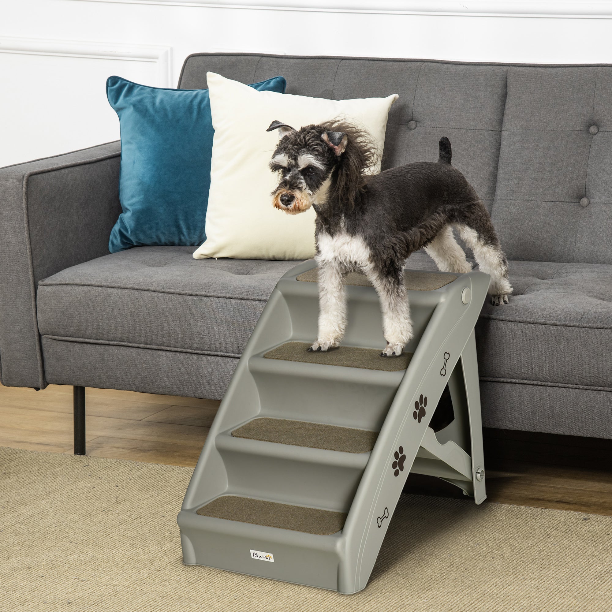 4-Level Portable Dog Stairs, Foldable Dog Steps for Small Dogs, Lightweight Cat Steps, with Nonslip Soft Mats, for High Bed, Sofa, Grey Dog Stairs   at Gallery Canada