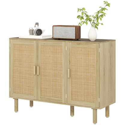 Bohemian Sideboard, 46.9" Buffet Cabinet with 3 Rattan Doors and Shelves for Living Room, Hallway, Oak Storage Cabinets at Gallery Canada