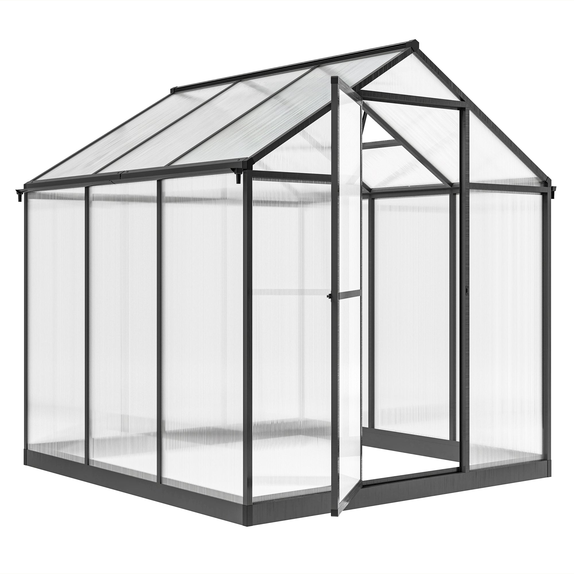 8' x 6' x 6.4' Walk-in Garden Greenhouse Polycarbonate Panels Plants Flower Growth Shed Cold Frame Outdoor Portable Warm House Aluminum Frame, Charcoal Grey Walk In Greenhouses   at Gallery Canada