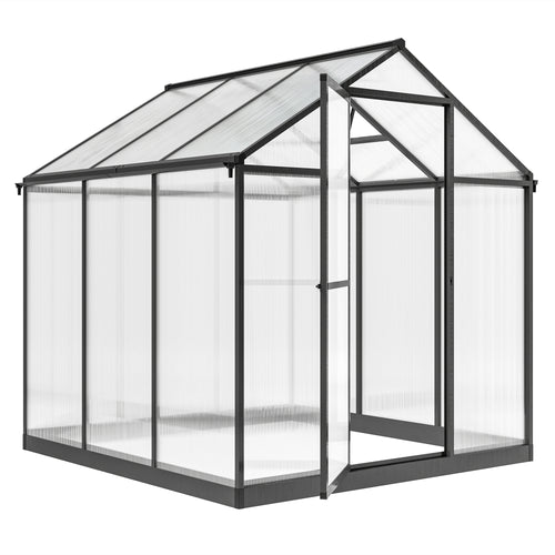 8' x 6' x 6.4' Walk-in Garden Greenhouse Polycarbonate Panels Plants Flower Growth Shed Cold Frame Outdoor Portable Warm House Aluminum Frame, Charcoal Grey