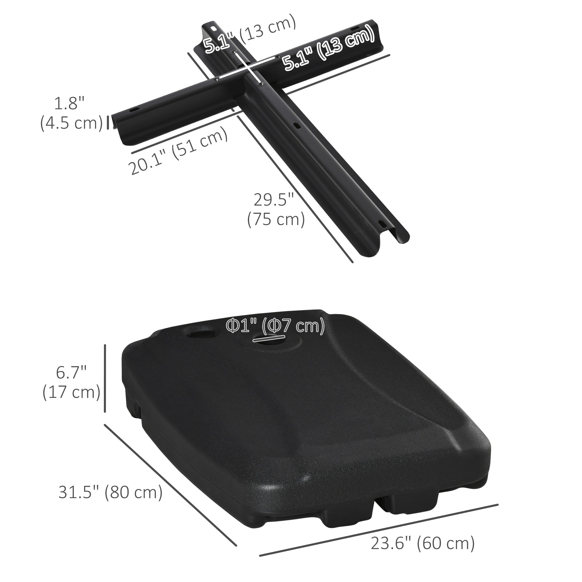 Cantilever Offset Umbrella Base Portable Square Parasol Weights with Wheels, Water and Sand Filled, Up to 165 lbs, Black Umbrella Bases at Gallery Canada