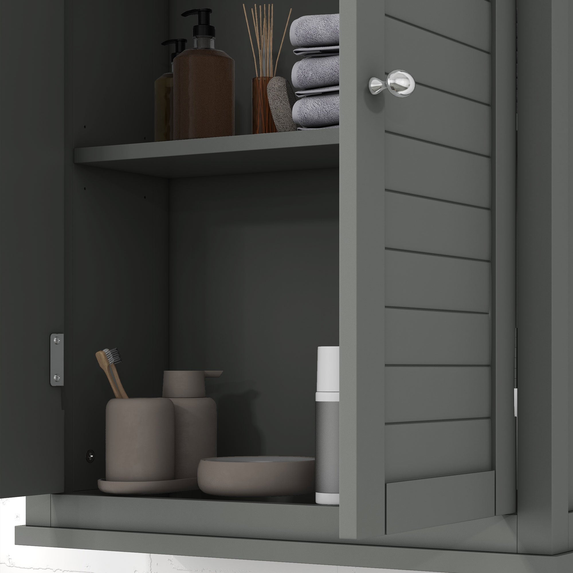 Over Toilet Storage Cabinet, Bathroom Wall Cabinet with Adjustable Shelf for Living Room and Entryway, Grey Wall Mounted Cabinets   at Gallery Canada