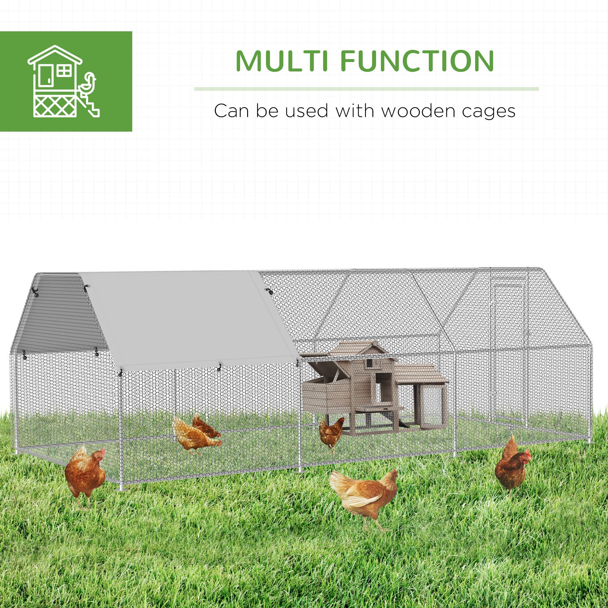 9.2' x 18.7' Metal Chicken Coop, Galvanized Walk-in Hen House, Poultry Cage Outdoor Backyard with Waterproof UV-Protection Cover for Rabbits, Ducks Chicken Coops   at Gallery Canada