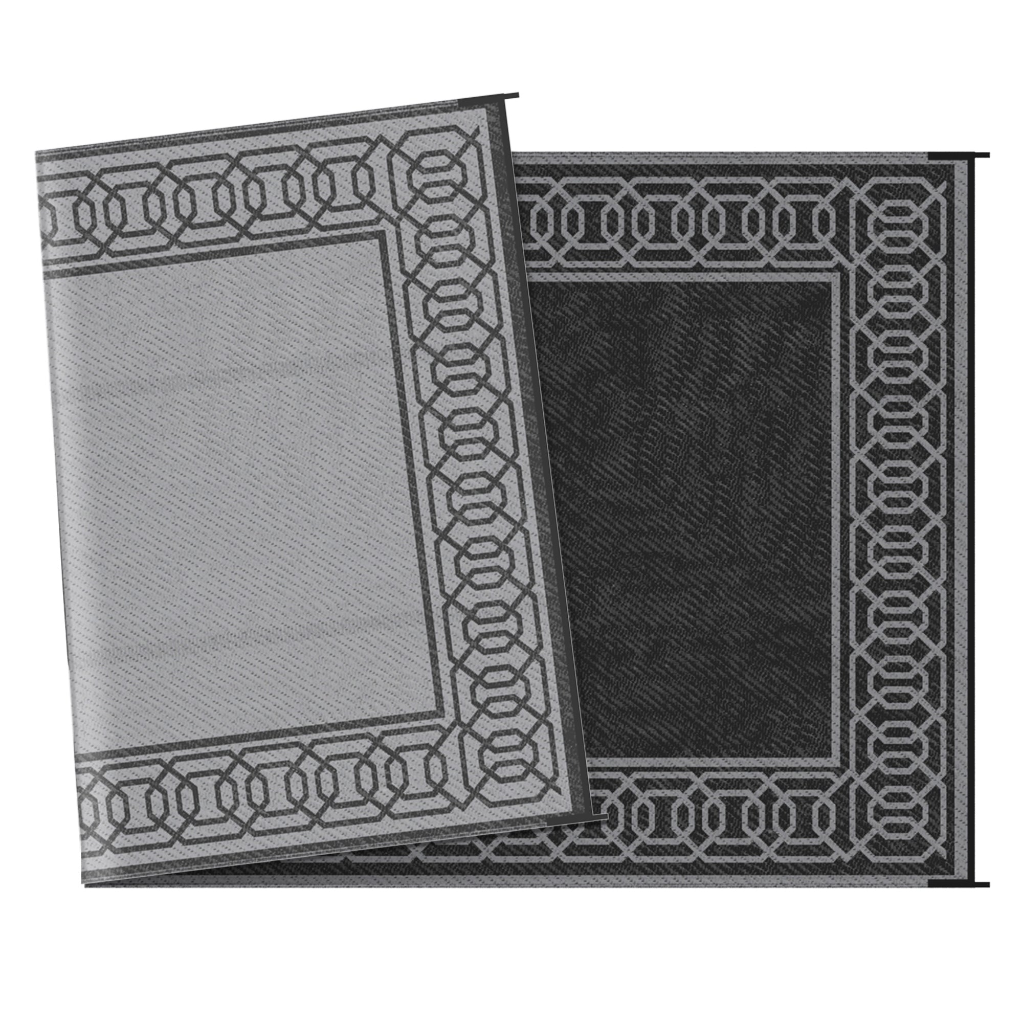 Portable Outdoor Rug with Carrying Bag, 9' x 18' Reversible Mat, Waterproof Plastic Straw RV Rug for Backyard, Deck, Picnic, Beach, Camping, Black and Grey Outdoor Reversible Rugs at Gallery Canada