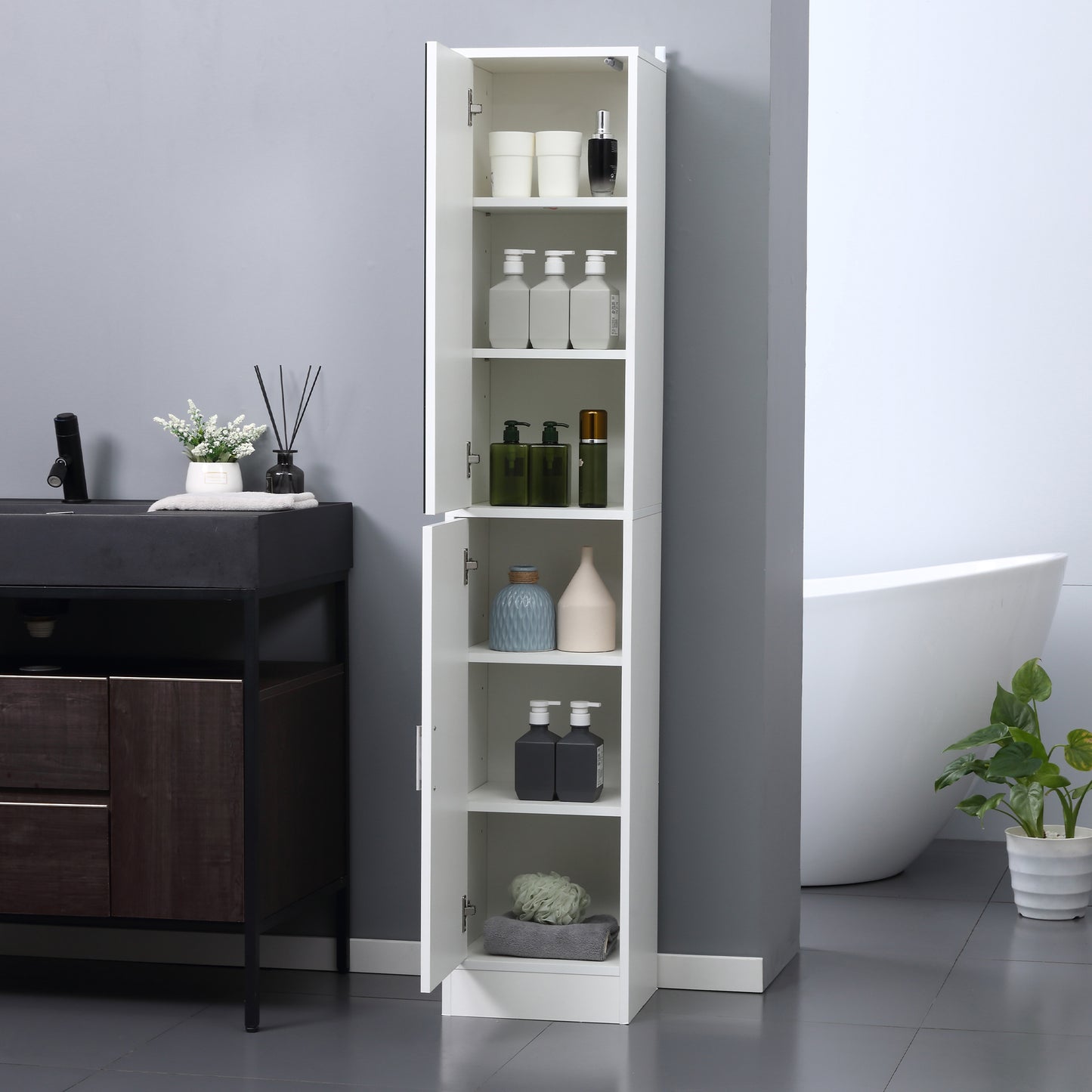 Tall Bathroom Cabinet with Mirror Narrow Bathroom Storage Cabinet with Doors Adjustable Shelves for Small Spaces White Bathroom Cabinets   at Gallery Canada