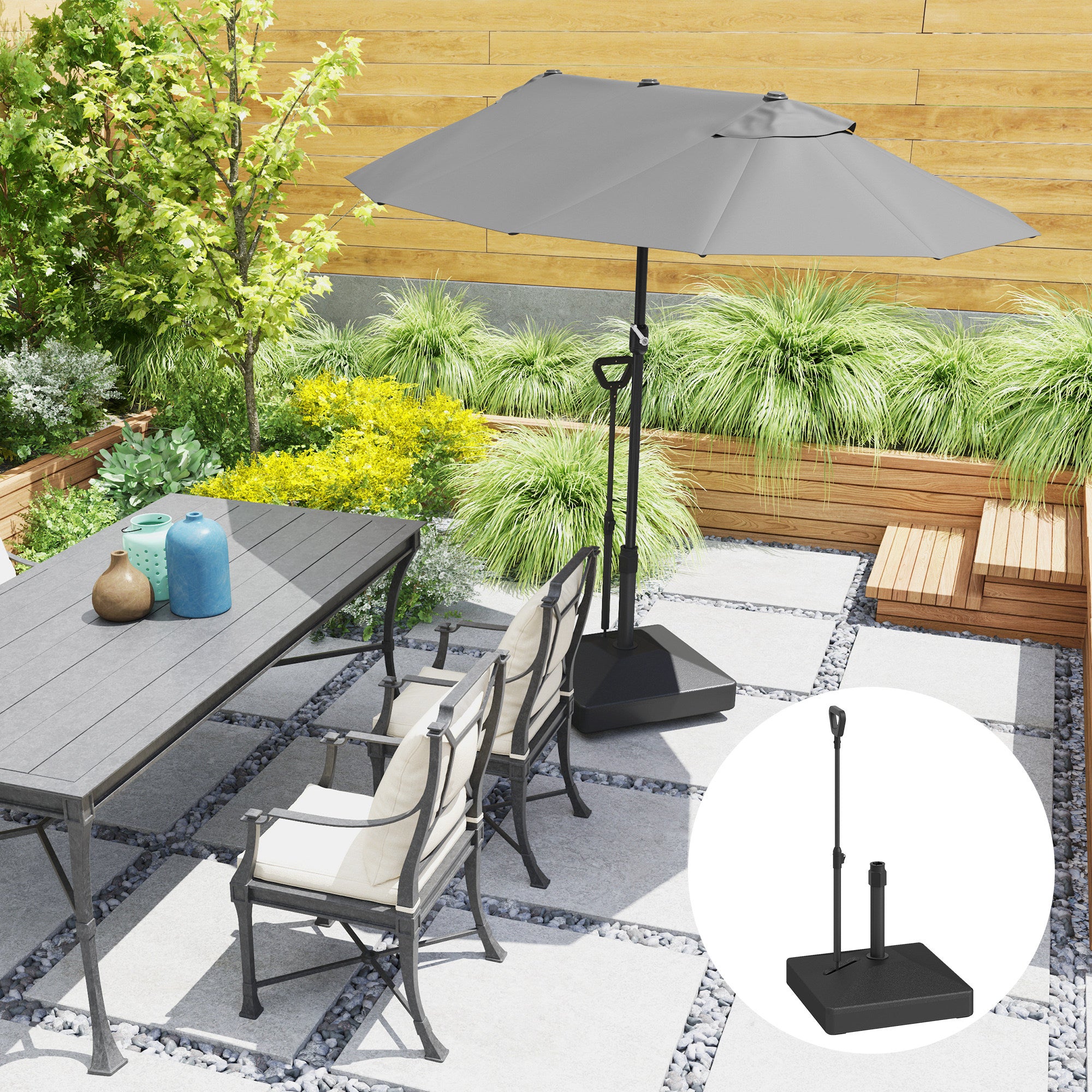 Patio Umbrella Base with Adjustable Wheels and Handle, Outdoor Patio Umbrella Stand, Filled Up to 121lbs with Stand, 99lbs with Water for Garden Poolside, Black Umbrella Bases at Gallery Canada