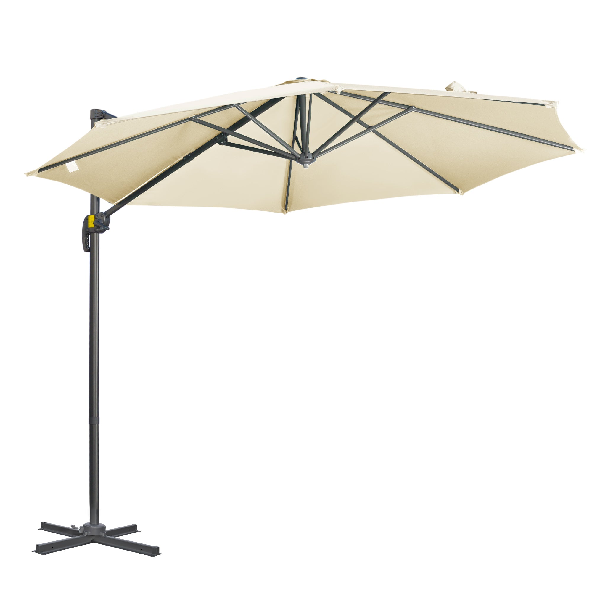 9.6' Cantilever Patio Umbrella Outdoor Hanging Offset Umbrella with Cross Base 360° Rotation Aluminum Poles Cream White Offset Cantilever Umbrellas   at Gallery Canada