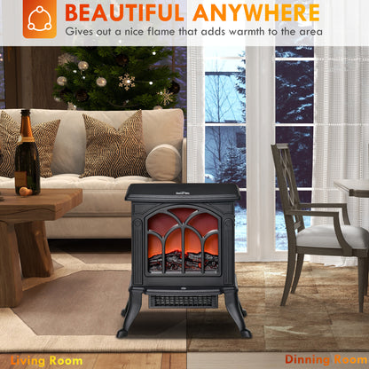 Electric Fireplace Heater, Freestanding Fireplace Stove with Realistic Flame, Overheat Protection, 750W/1500W, Black Electric Fireplaces   at Gallery Canada