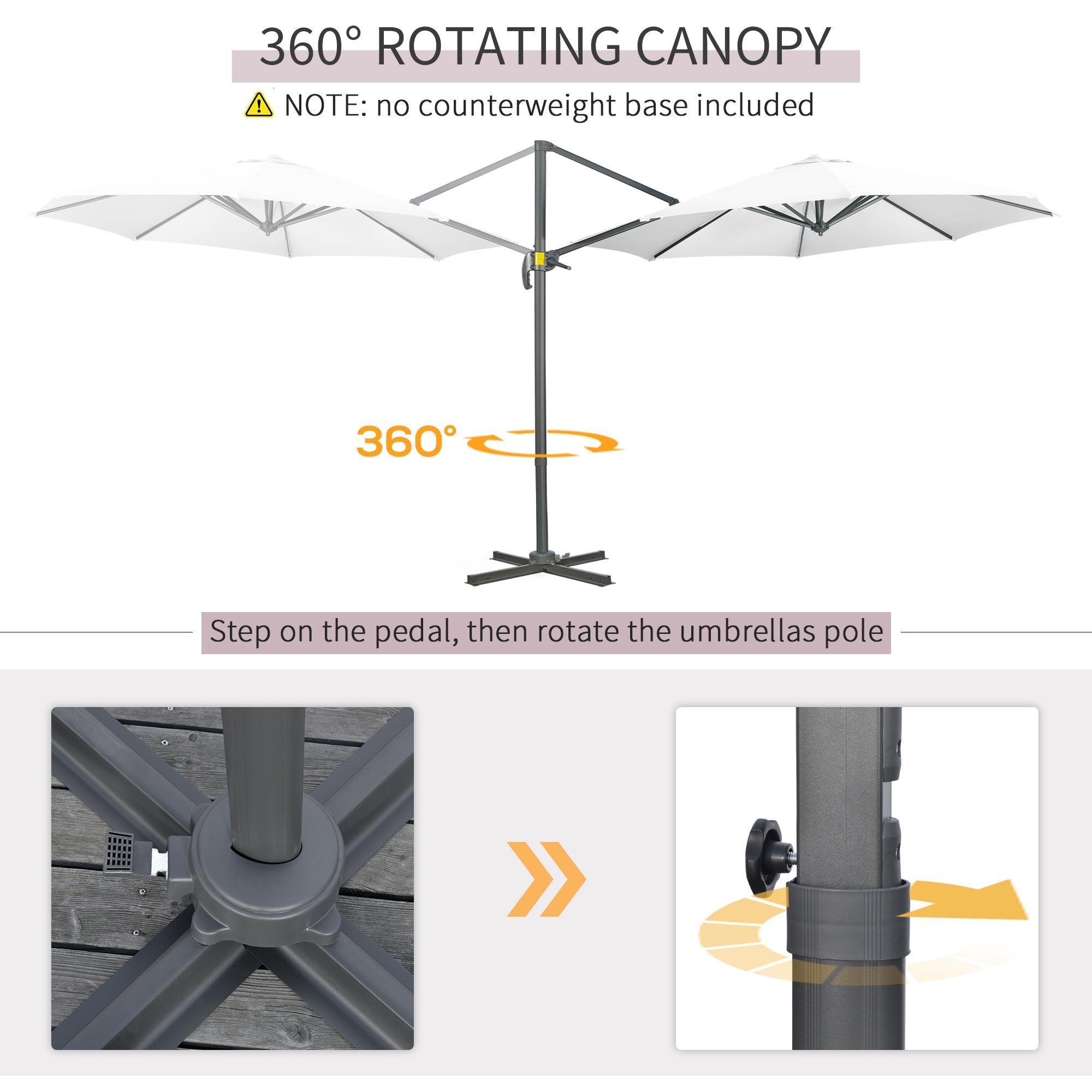 9.6' Cantilever Patio Umbrella Outdoor Hanging Offset Umbrella with Cross Base 360° Rotation Aluminum Poles White Cantilever Umbrellas   at Gallery Canada