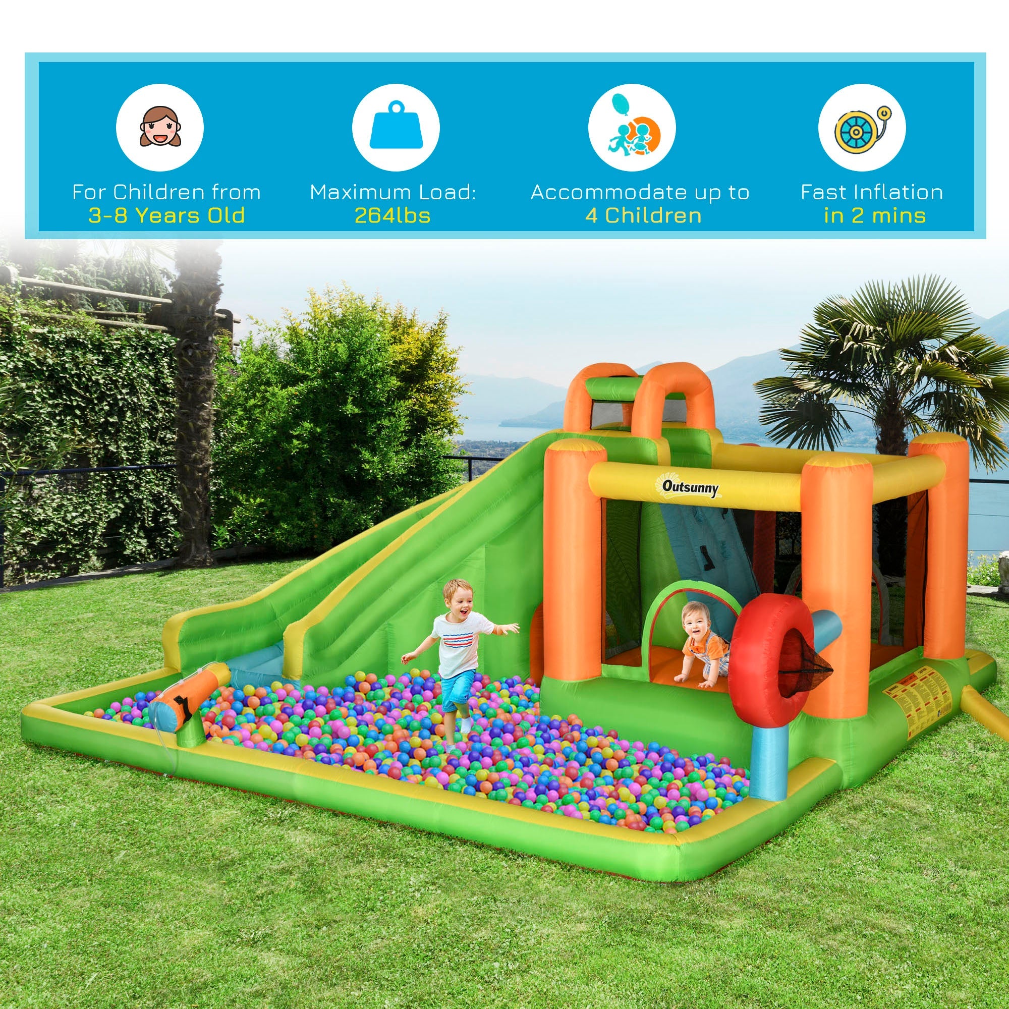 8-in-1 Inflatable Water Slide Bounce House with Pool, Trampoline, 750W Blower, Multi-Color Inflatables   at Gallery Canada