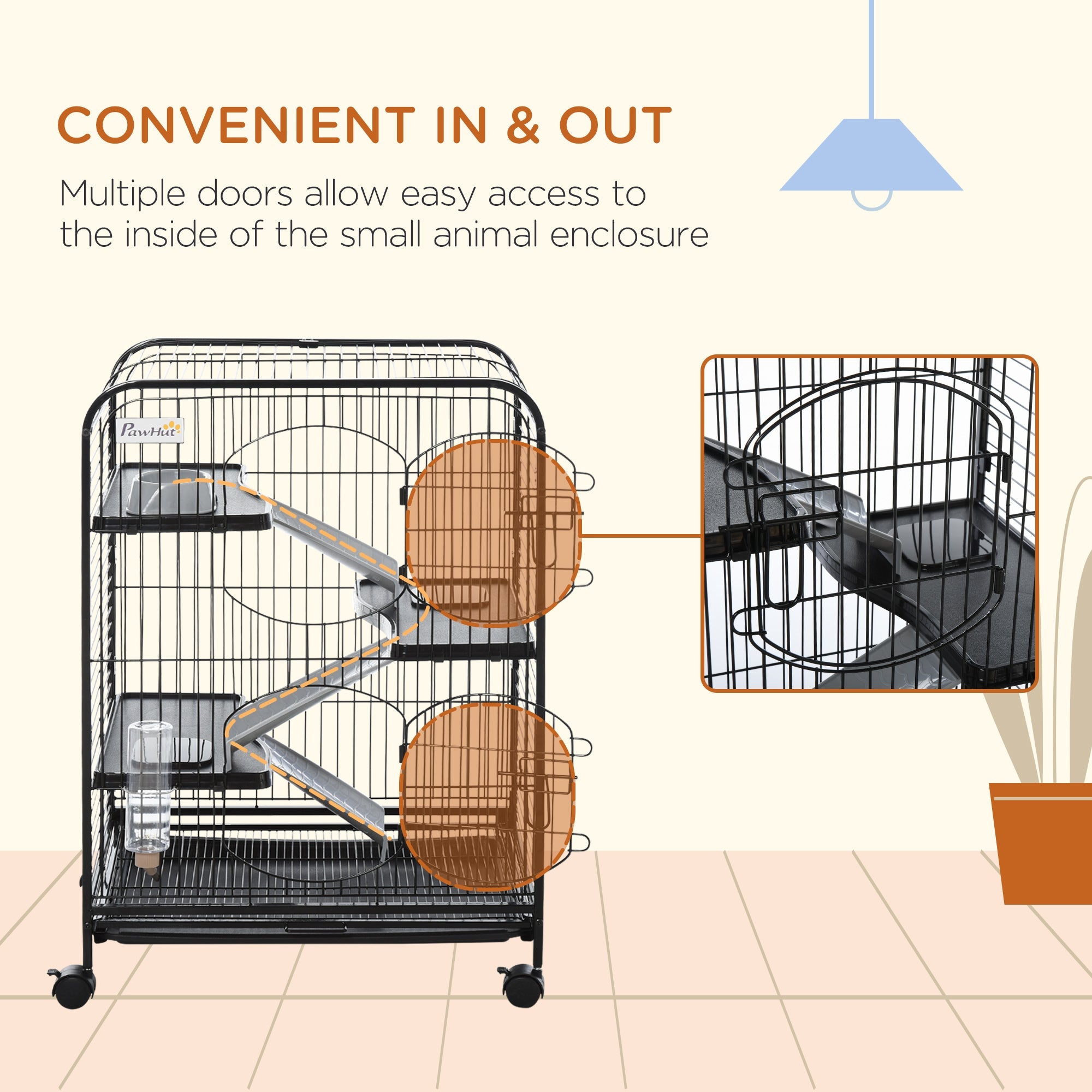 4-Tier Small Animal Cage Pet Playpen for Rabbit Ferret Chinchilla on Wheels with Removable Tray Platform Ramp Food Dish Water Bottle, 24