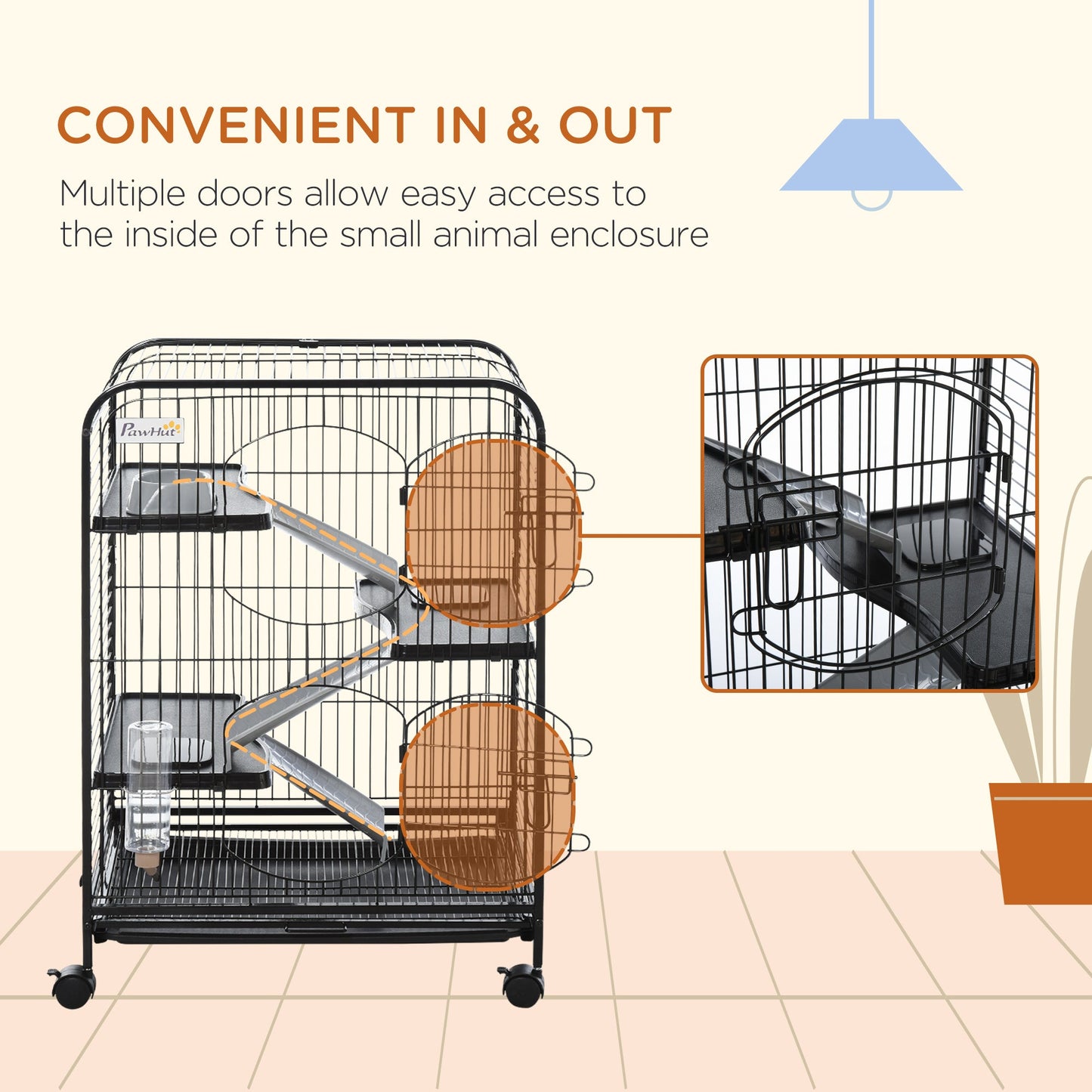 4-Tier Small Animal Cage Pet Playpen for Rabbit Ferret Chinchilla on Wheels with Removable Tray Platform Ramp Food Dish Water Bottle, 24" x 18" x 37" Houses & Habitats   at Gallery Canada