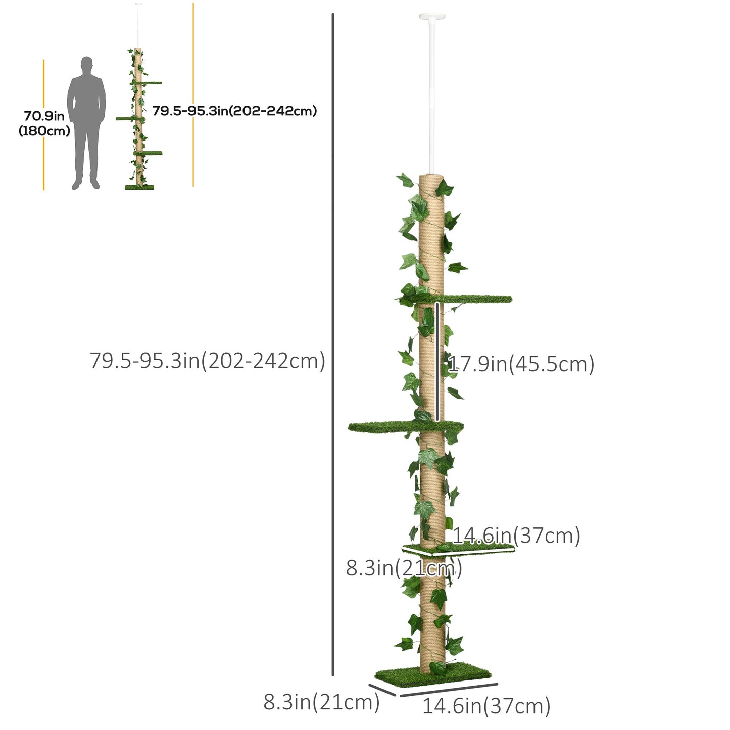 Adjustable 4-Tier Floor to Ceiling Cat Tree with Scratching Post, Green/Yellow Floor to Ceiling Cat Trees   at Gallery Canada