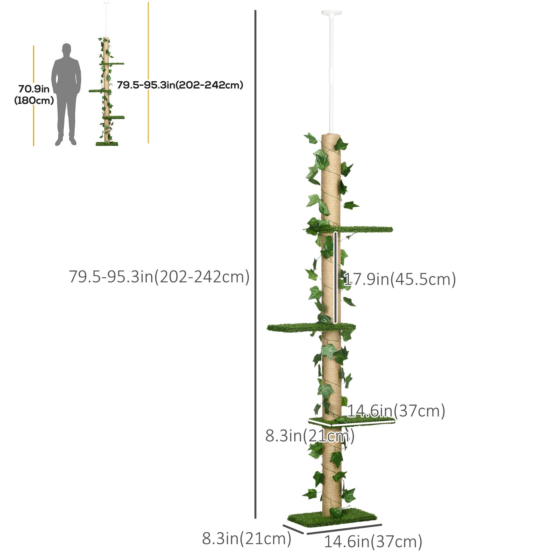 Adjustable 4-Tier Floor to Ceiling Cat Tree with Scratching Post, Green/Yellow Floor to Ceiling Cat Trees   at Gallery Canada