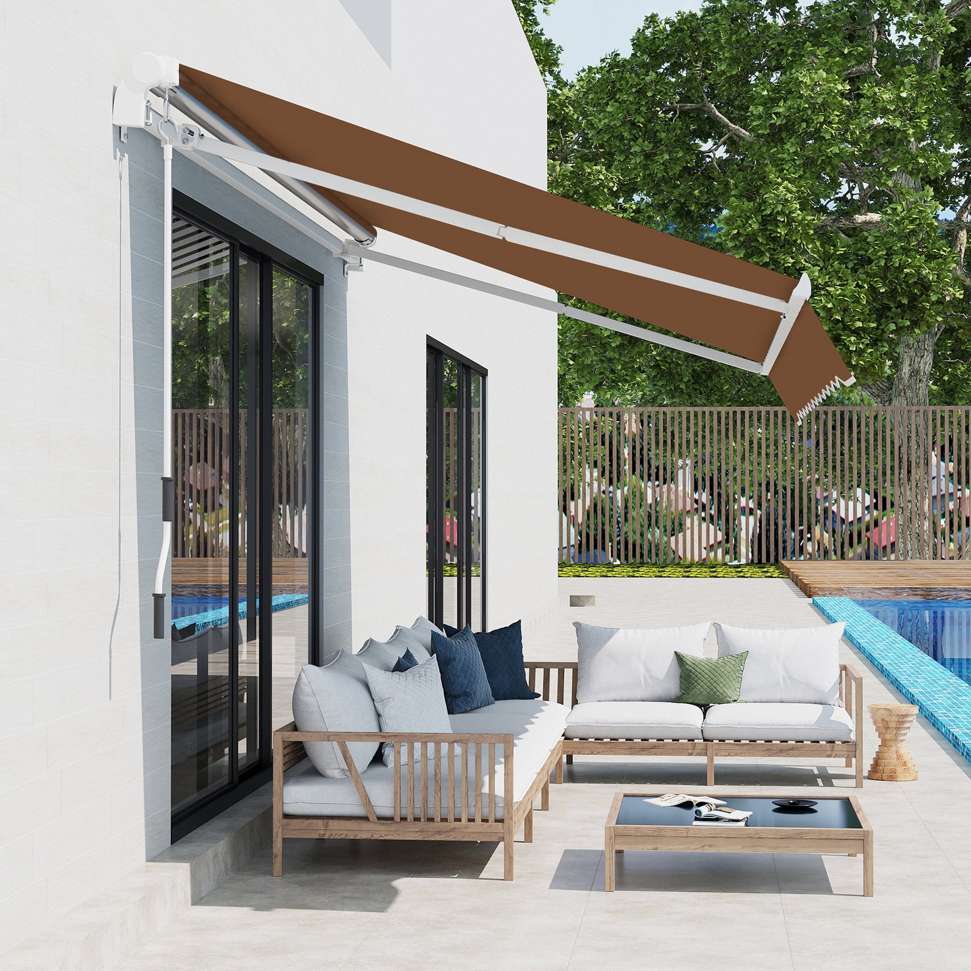 10' x 8' Manual Retractable Awning, Sun Shade Shelter Canopy, with Aluminum Frame and UV Protection for Patio Deck Yard Window Door, Coffee Window Awnings at Gallery Canada