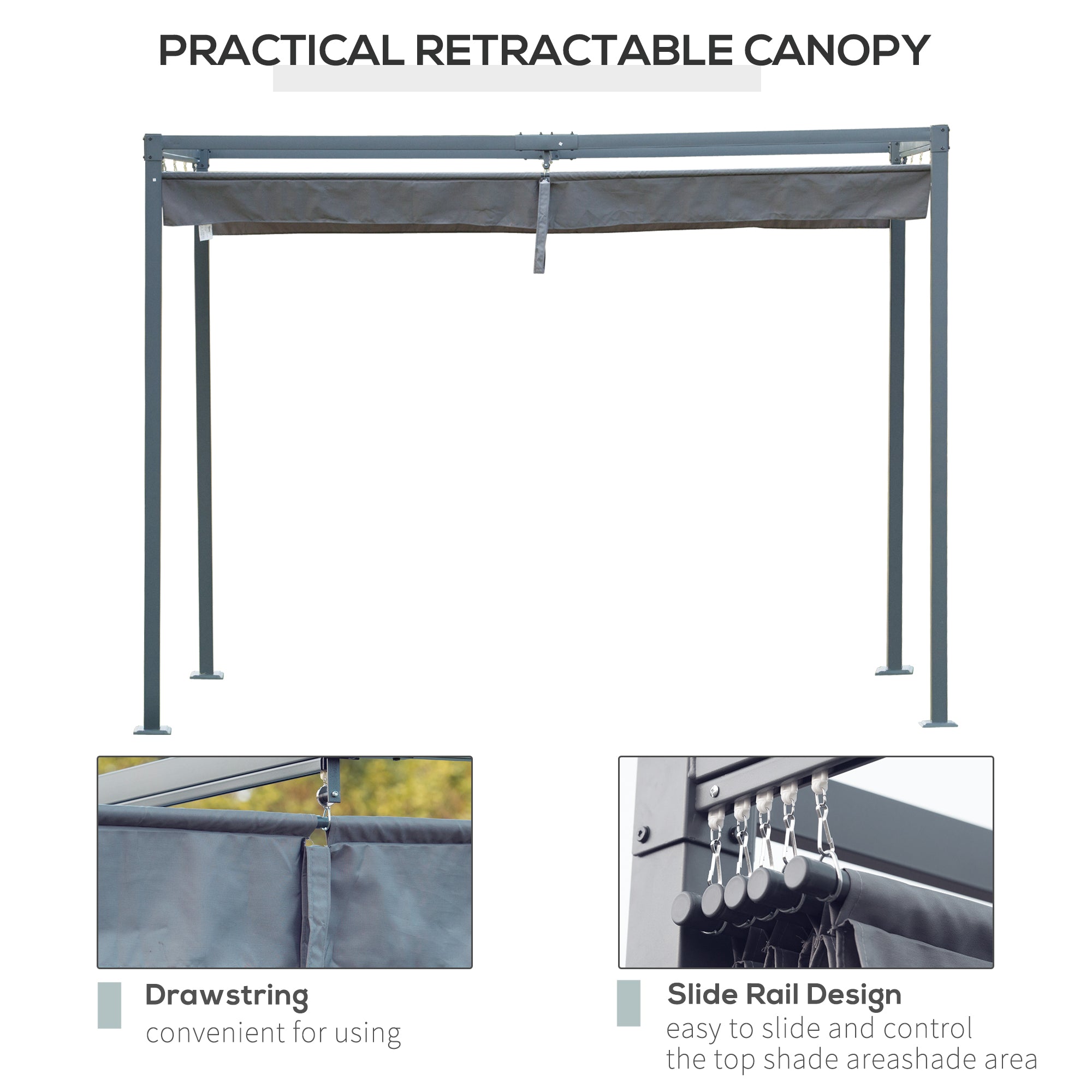 13' x 10' Patio Pergola with Retractable Canopy, Outdoor Sun Shelter, Yard Shade, Dark Grey Pergolas at Gallery Canada