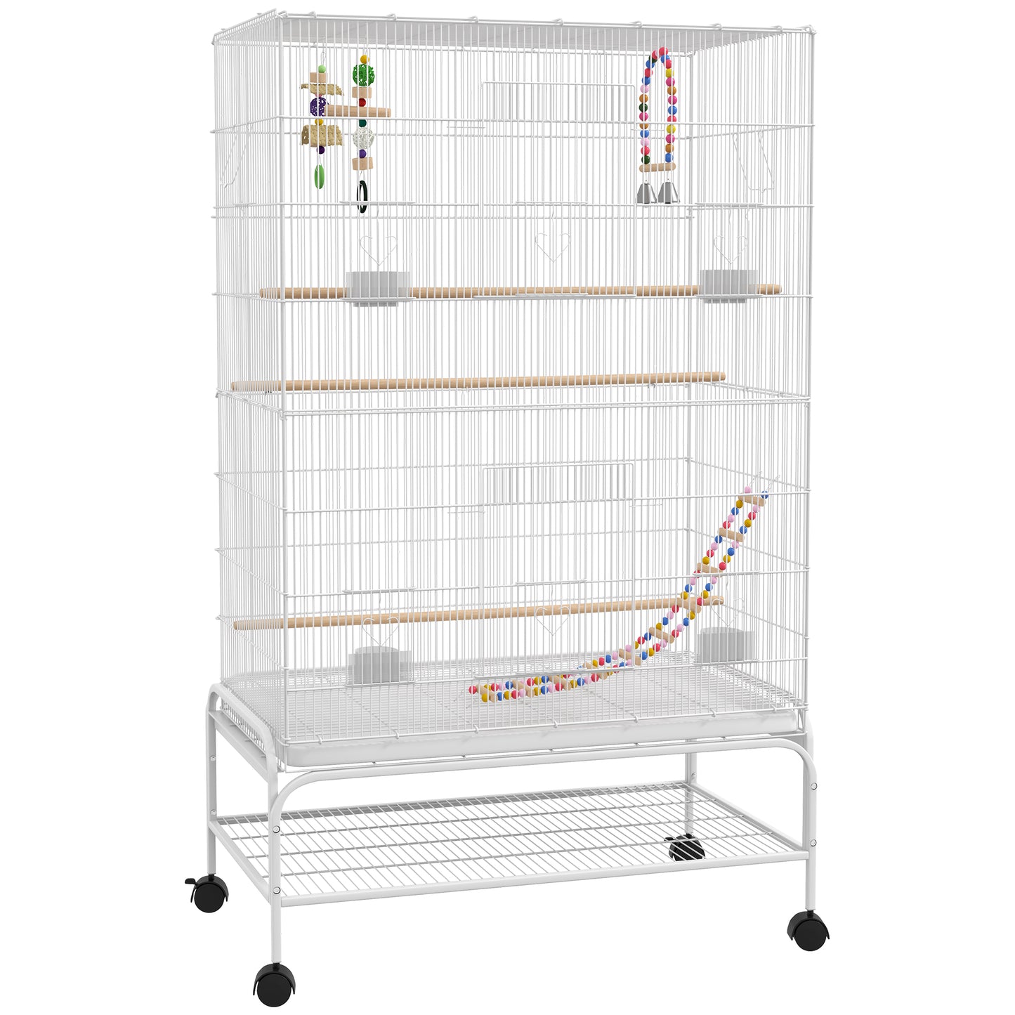 52" Bird Cage with Rolling Stand, Toys, for Budgies Canaries White Bird Cages   at Gallery Canada