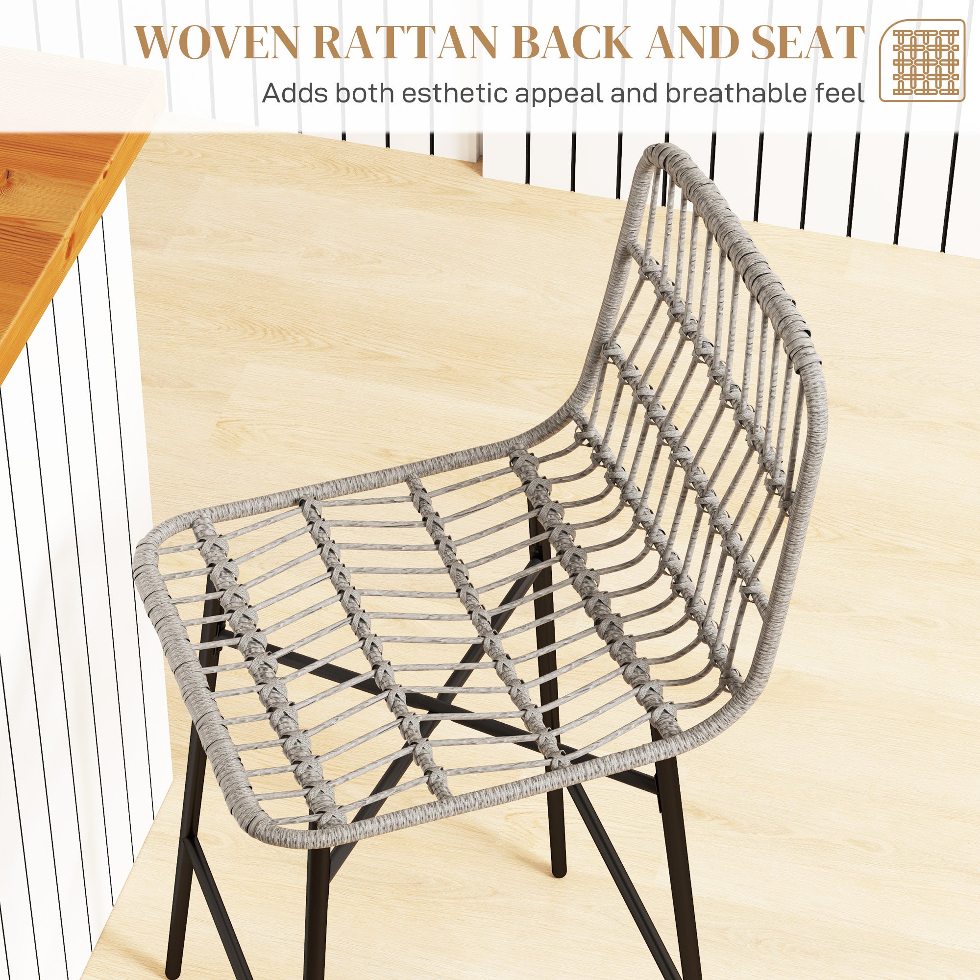 Rattan Counter Height Bar Stools Set of 2, 26