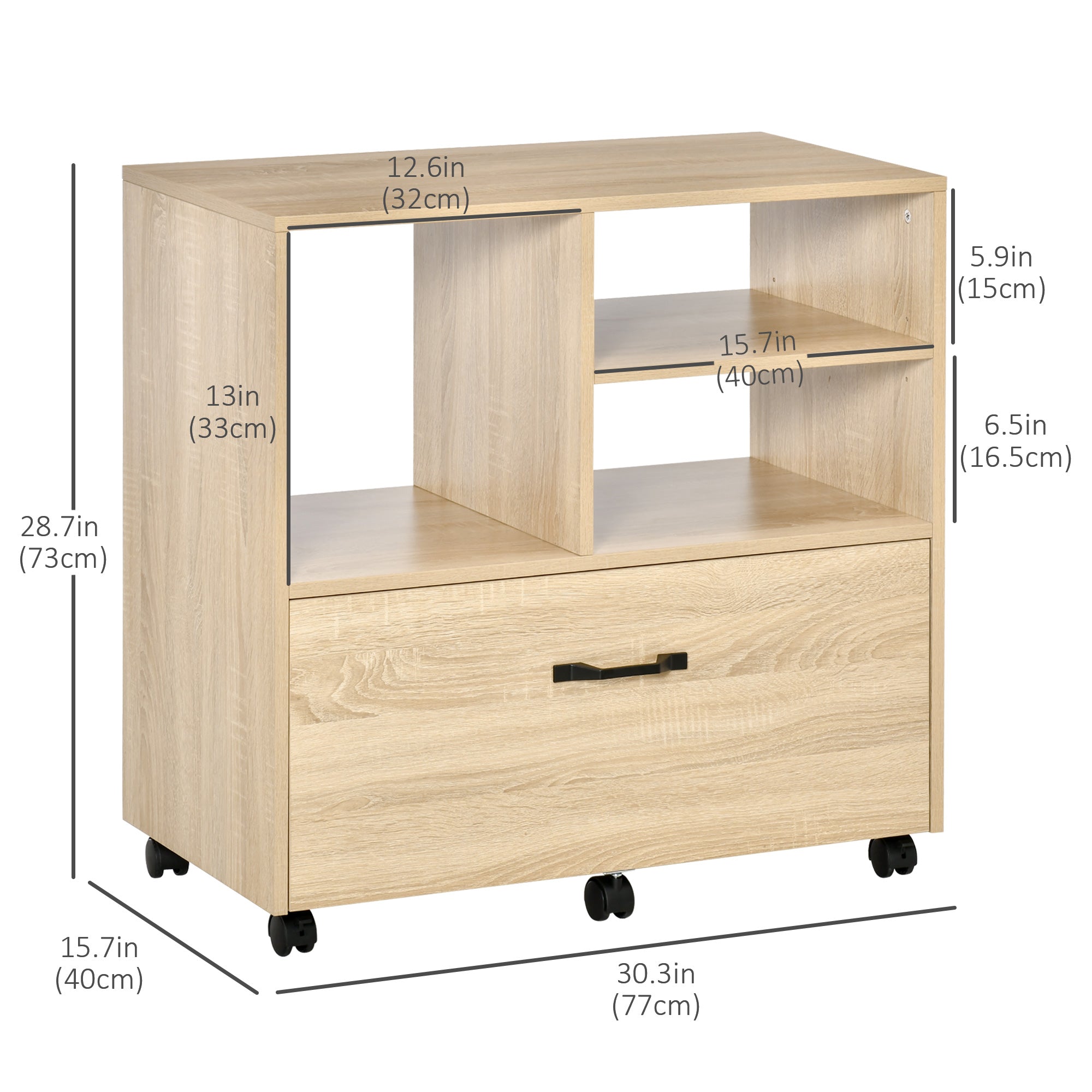 Lateral Filing Cabinet with Open Storage Shelf, Printer Stand, Mobile Office File Cabinet with Wheels for Letter and Legal Sized Files, Natural Office Cabinets & Cupboards at Gallery Canada