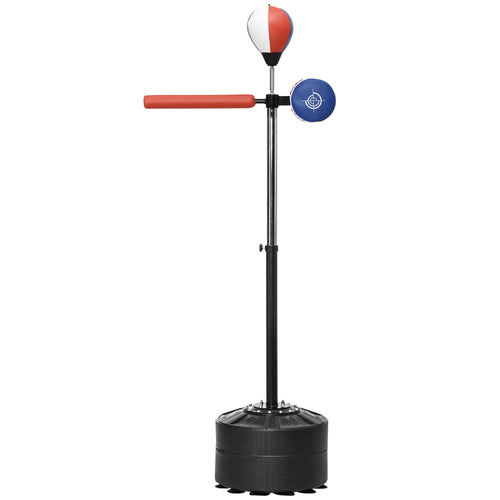 Boxing Speed Trainer with Stand, Reaction Bar Challenge, Reflex Bag, 64-81in Adjustable Height, Red and Blue